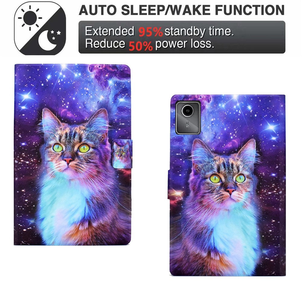 For Lenovo Tab M11 / Xiaoxin Pad 11 2024 Case Card Holder Pattern Leather Tablet Cover - Sky and Cat