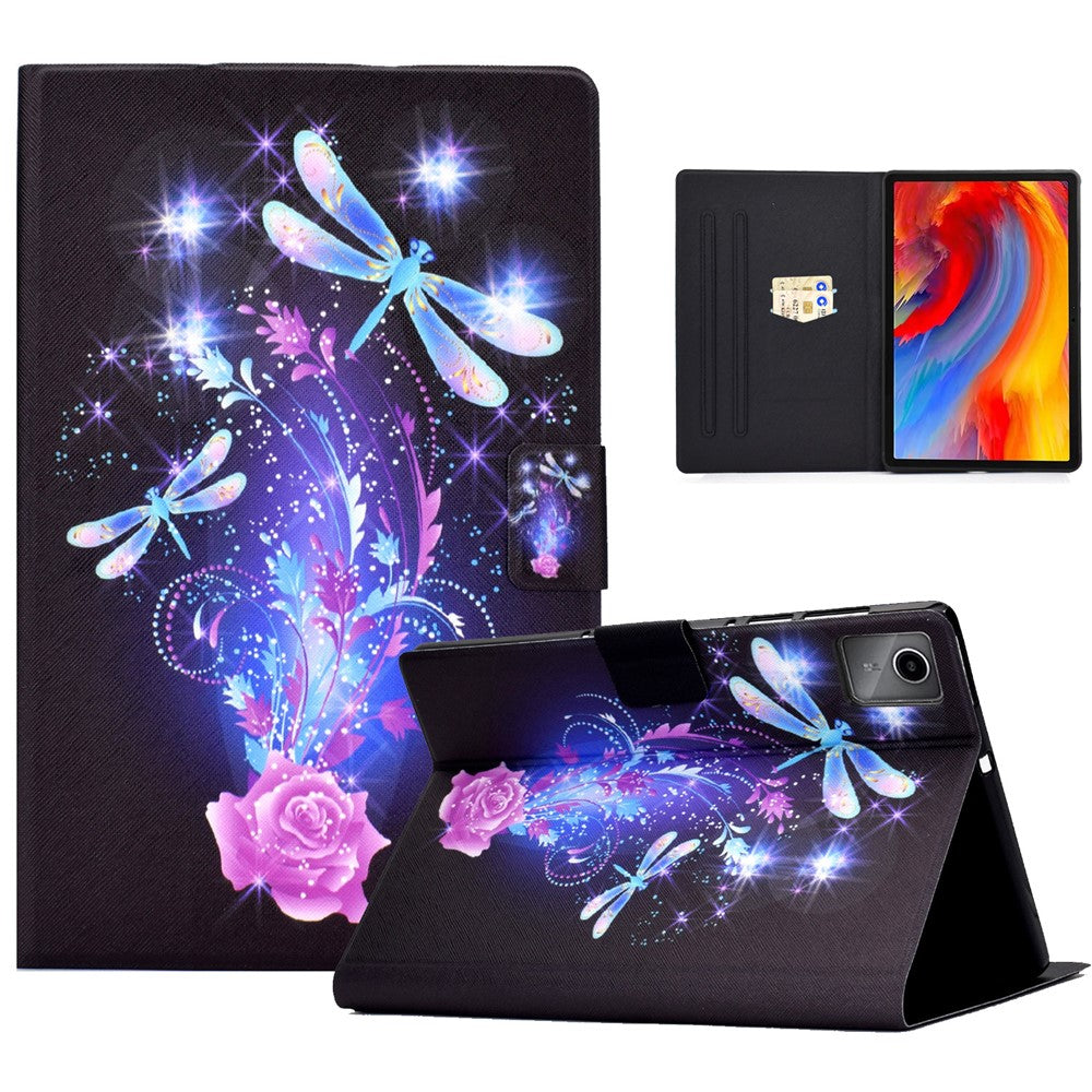 For Lenovo Tab M11 / Xiaoxin Pad 11 2024 Case Card Holder Pattern Leather Tablet Cover - Dragonfly