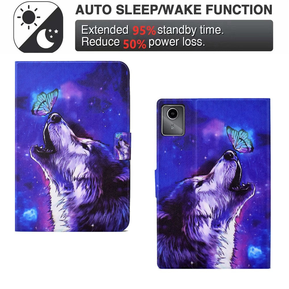 For Lenovo Tab M11 / Xiaoxin Pad 11 2024 Case Card Holder Pattern Leather Tablet Cover - Butterfly and Wolf
