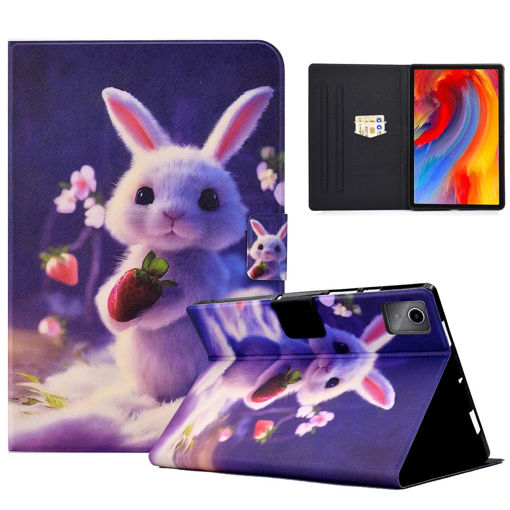 For Lenovo Tab M11 / Xiaoxin Pad 11 2024 Case Card Holder Pattern Leather Tablet Cover - Strawberry Bunny