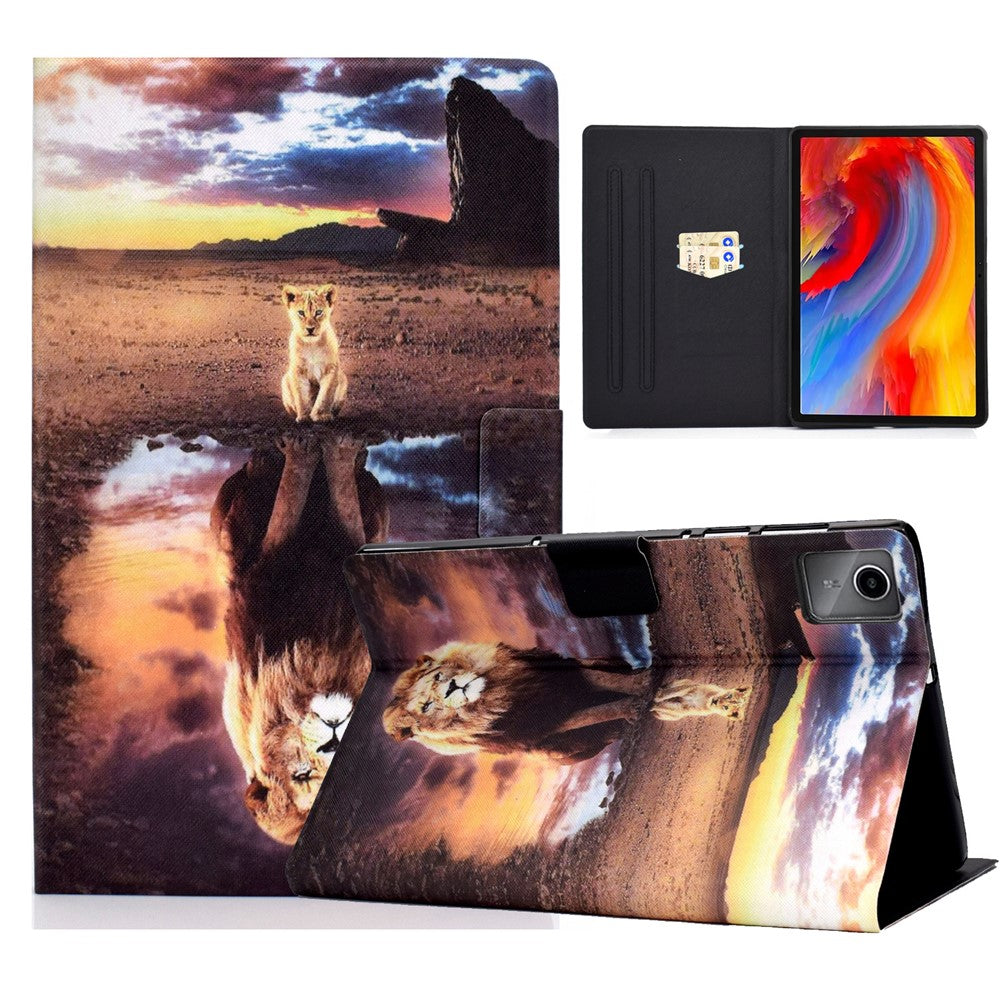 For Lenovo Tab M11 / Xiaoxin Pad 11 2024 Case Card Holder Pattern Leather Tablet Cover - Lion and Leopard