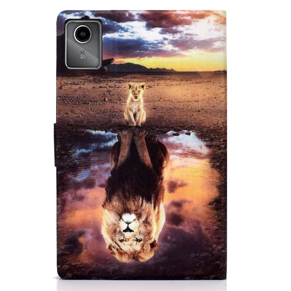 For Lenovo Tab M11 / Xiaoxin Pad 11 2024 Case Card Holder Pattern Leather Tablet Cover - Lion and Leopard
