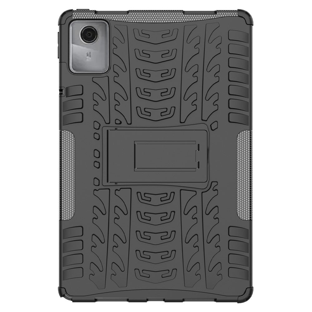 For Lenovo Tab M11 / Xiaoxin Pad 11 2024 Case Tire Texture Shockproof TPU+PC Tablet Cover with Kickstand - Black