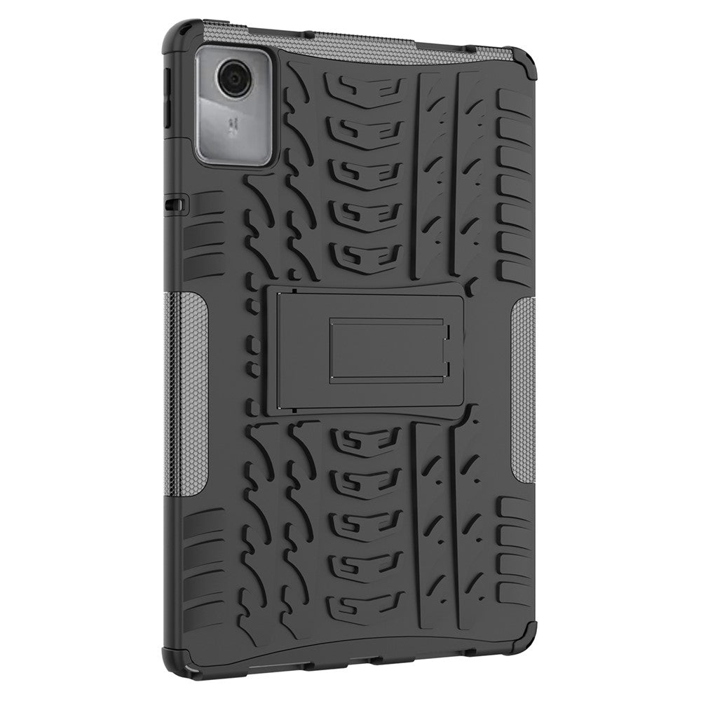For Lenovo Tab M11 / Xiaoxin Pad 11 2024 Case Tire Texture Shockproof TPU+PC Tablet Cover with Kickstand - Black