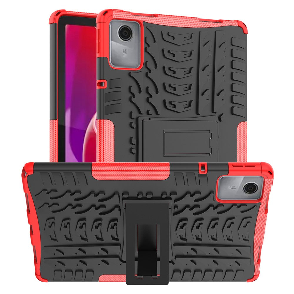 For Lenovo Tab M11 / Xiaoxin Pad 11 2024 Case Tire Texture Shockproof TPU+PC Tablet Cover with Kickstand - Red