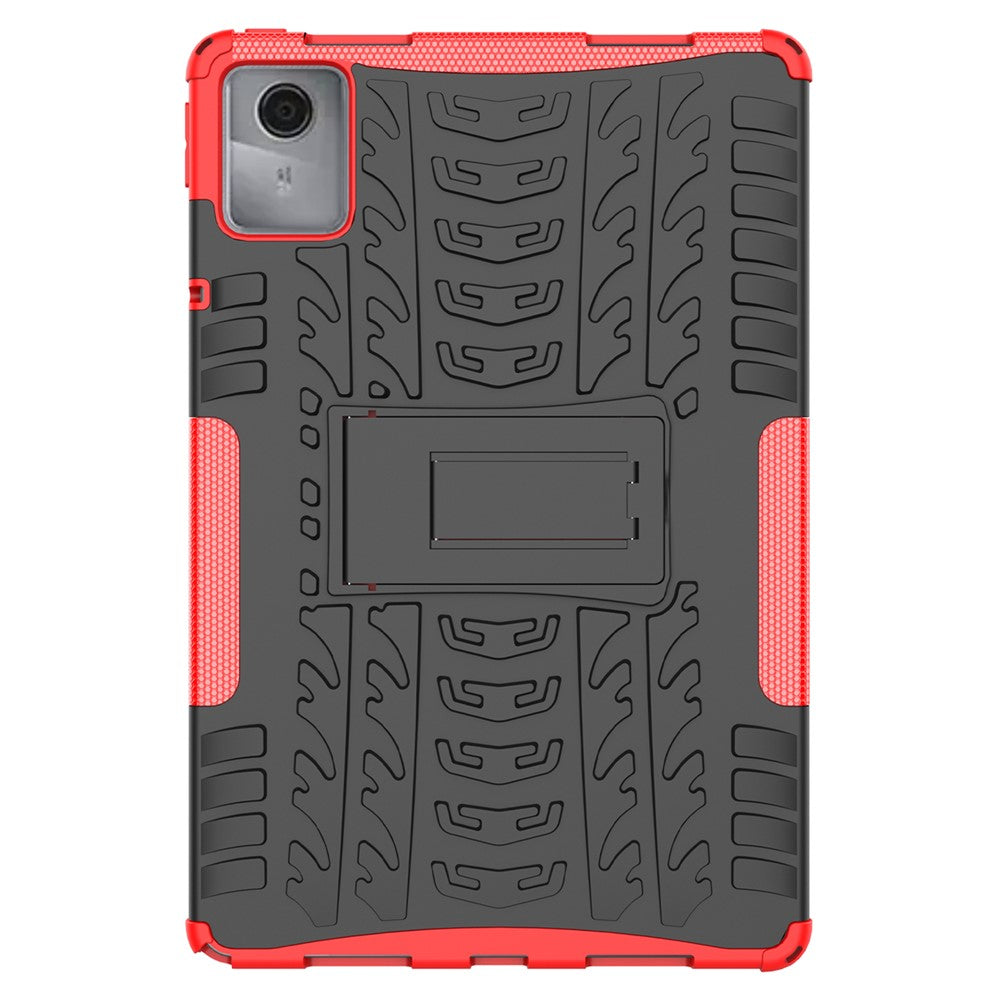 For Lenovo Tab M11 / Xiaoxin Pad 11 2024 Case Tire Texture Shockproof TPU+PC Tablet Cover with Kickstand - Red