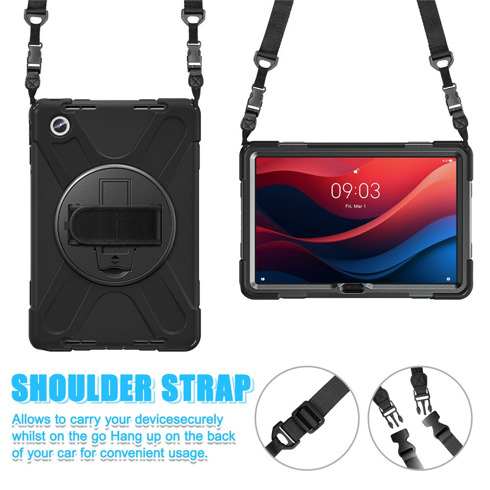 For Lenovo Tab M11 TB-330FU / 331FC / Xiaoxin Pad 11 2024 Case PC+Silicone Tablet Cover with Shoulder Strap - Black
