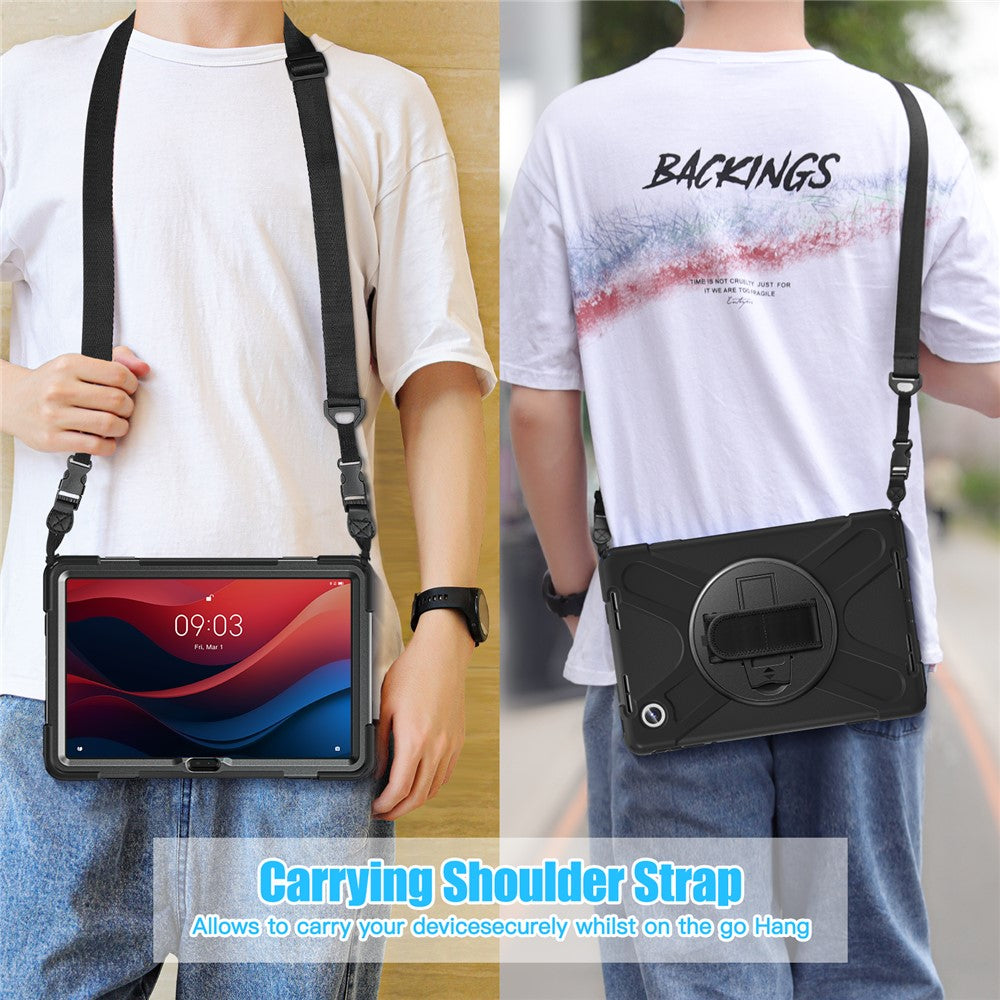 For Lenovo Tab M11 TB-330FU / 331FC / Xiaoxin Pad 11 2024 Case PC+Silicone Tablet Cover with Shoulder Strap - Black