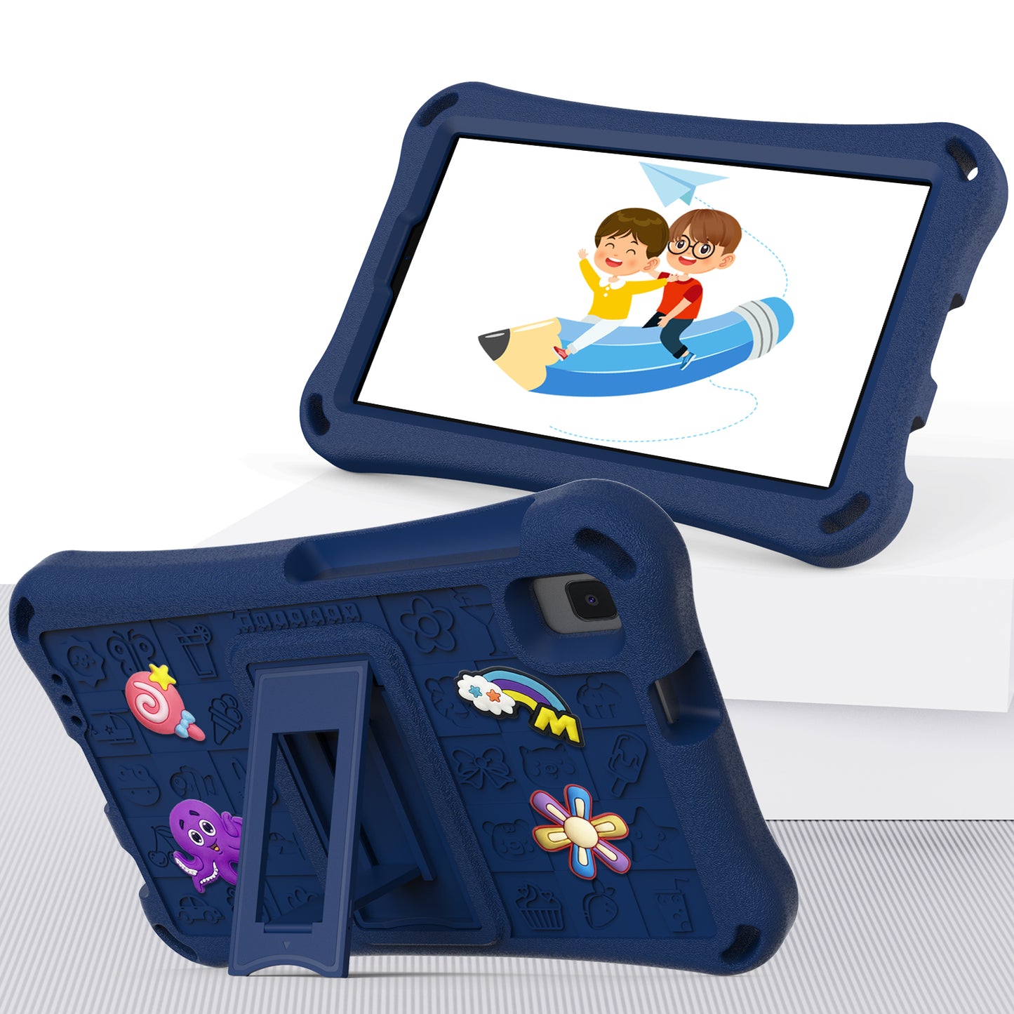 For Samsung Galaxy Tab A9 / Tab A7 Lite 8.7-inch / Tab A 8.0 (2019) Tablet Case Kickstand EVA Cover with Shoulder Strap - Navy Blue