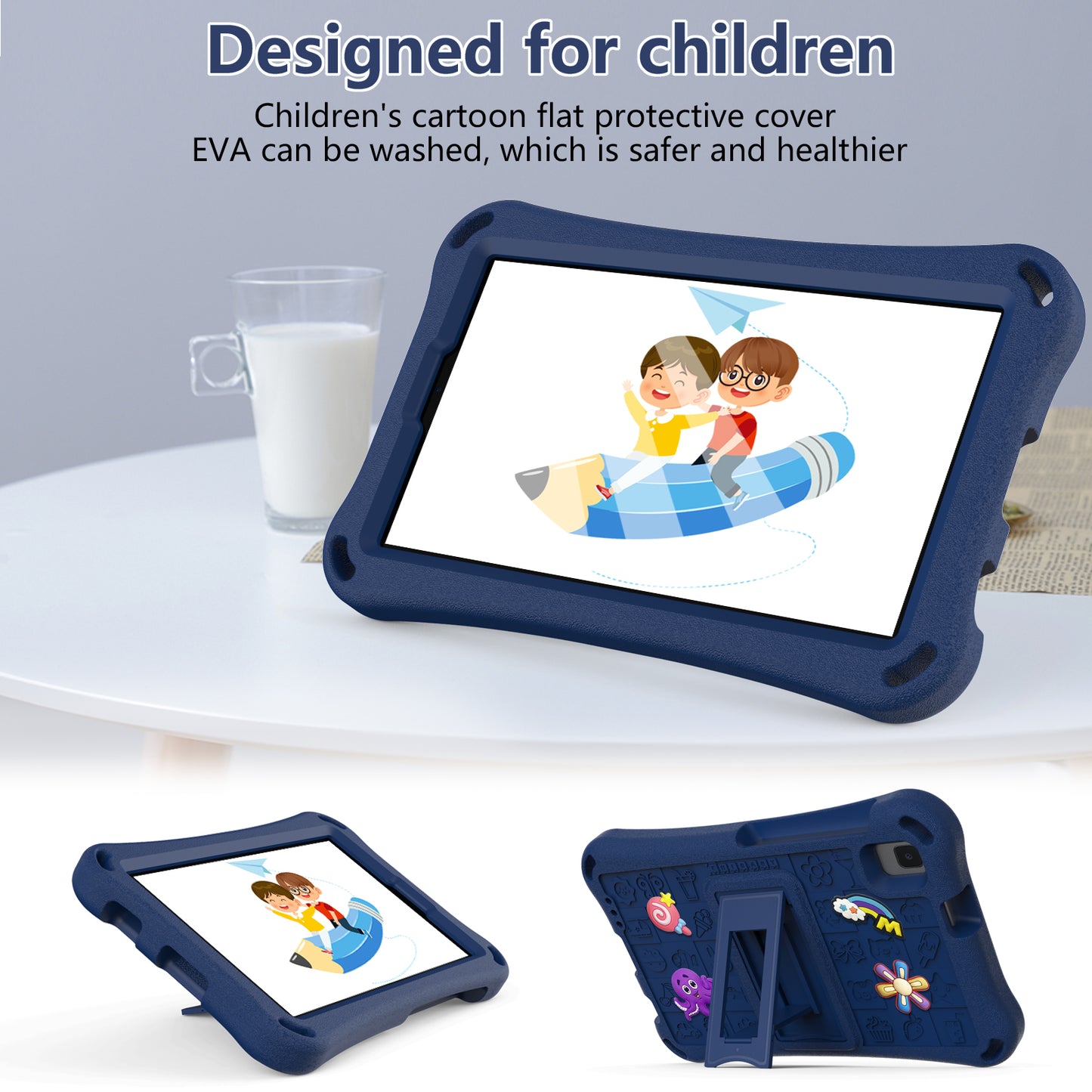 For Samsung Galaxy Tab A9 / Tab A7 Lite 8.7-inch / Tab A 8.0 (2019) Tablet Case Kickstand EVA Cover with Shoulder Strap - Navy Blue