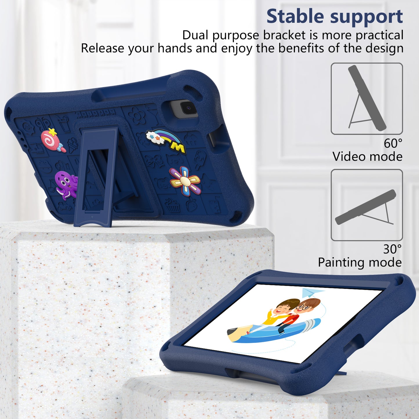 For Samsung Galaxy Tab A9 / Tab A7 Lite 8.7-inch / Tab A 8.0 (2019) Tablet Case Kickstand EVA Cover with Shoulder Strap - Navy Blue