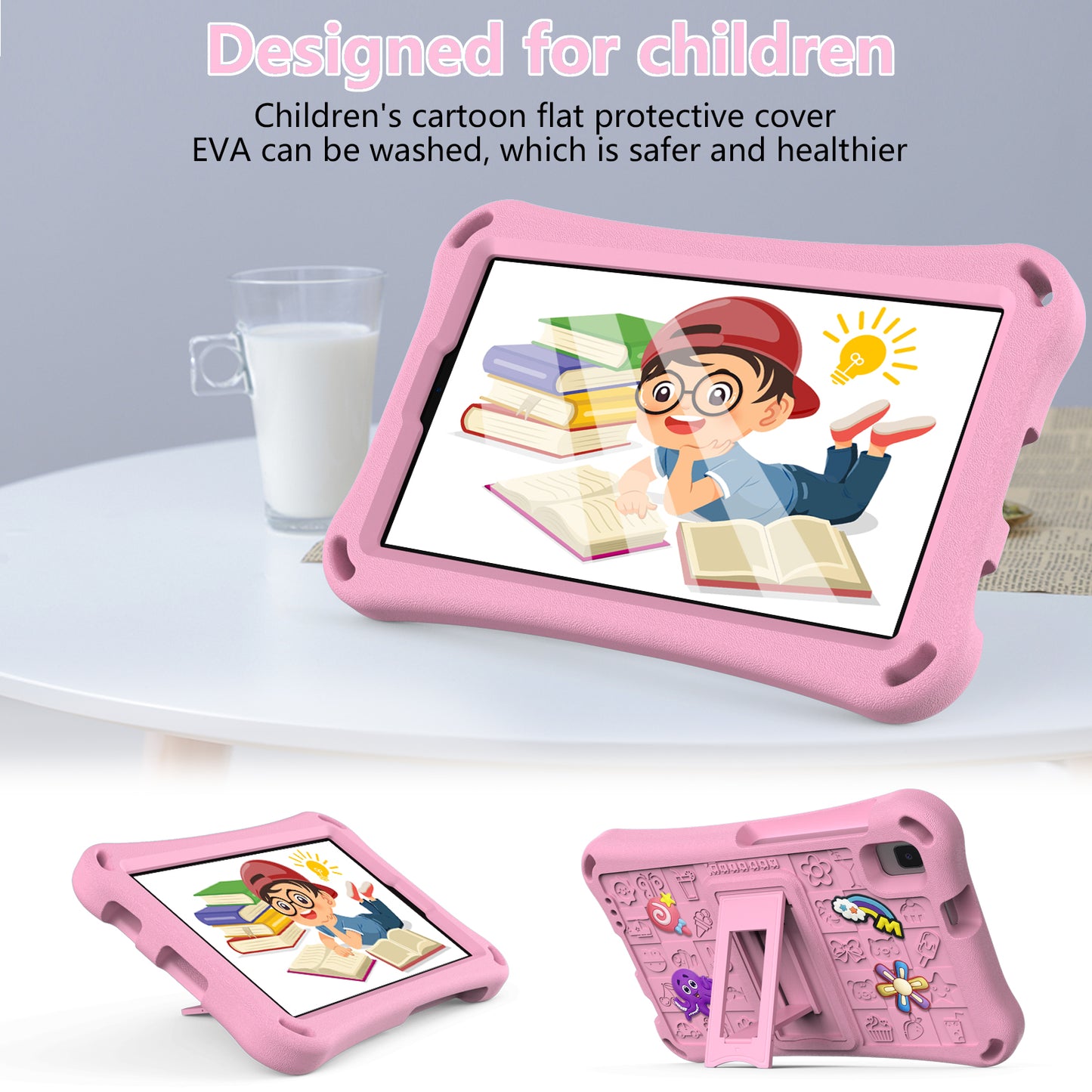 For Samsung Galaxy Tab A9 / Tab A7 Lite 8.7-inch / Tab A 8.0 (2019) Tablet Case Kickstand EVA Cover with Shoulder Strap - Pink
