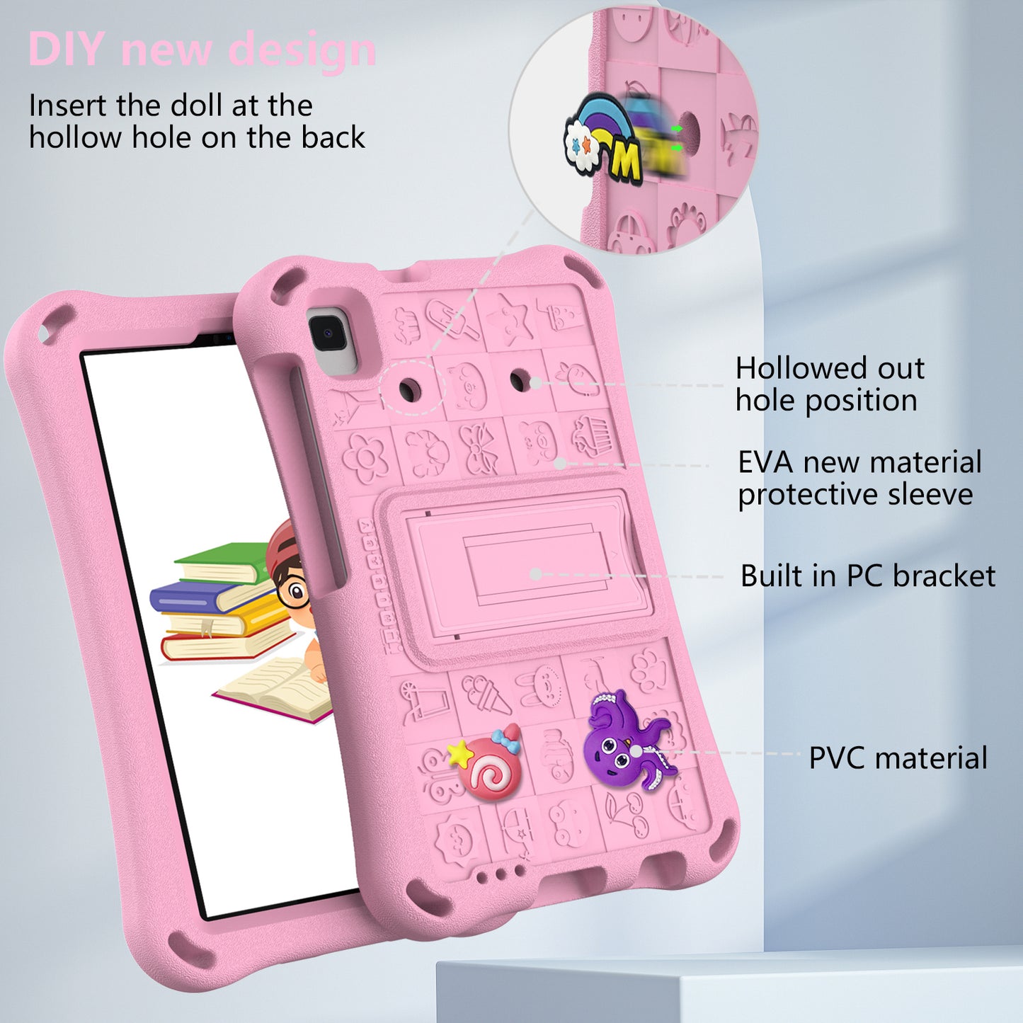 For Samsung Galaxy Tab A9 / Tab A7 Lite 8.7-inch / Tab A 8.0 (2019) Tablet Case Kickstand EVA Cover with Shoulder Strap - Pink