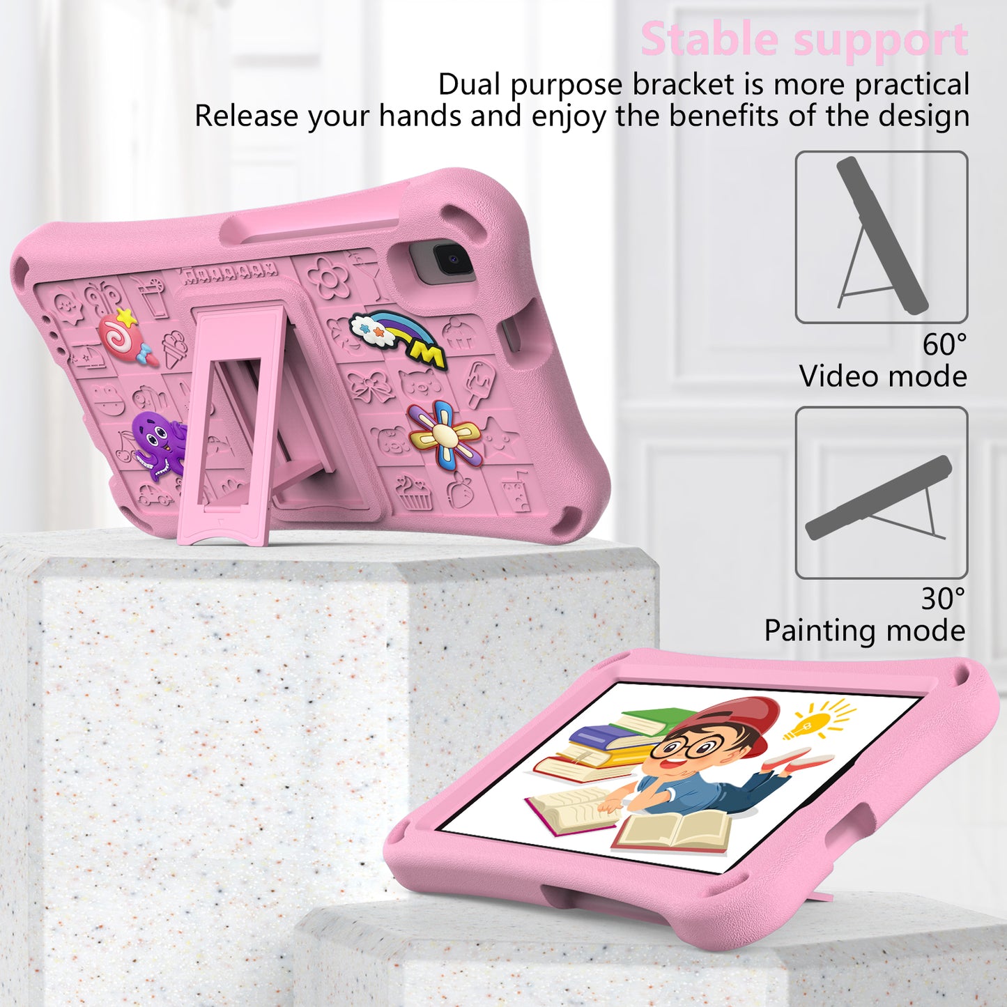 For Samsung Galaxy Tab A9 / Tab A7 Lite 8.7-inch / Tab A 8.0 (2019) Tablet Case Kickstand EVA Cover with Shoulder Strap - Pink