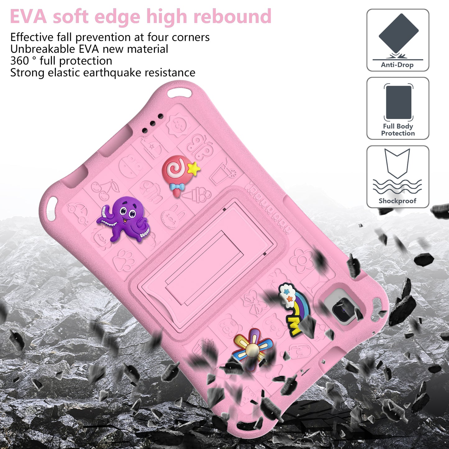 For Samsung Galaxy Tab A9 / Tab A7 Lite 8.7-inch / Tab A 8.0 (2019) Tablet Case Kickstand EVA Cover with Shoulder Strap - Pink