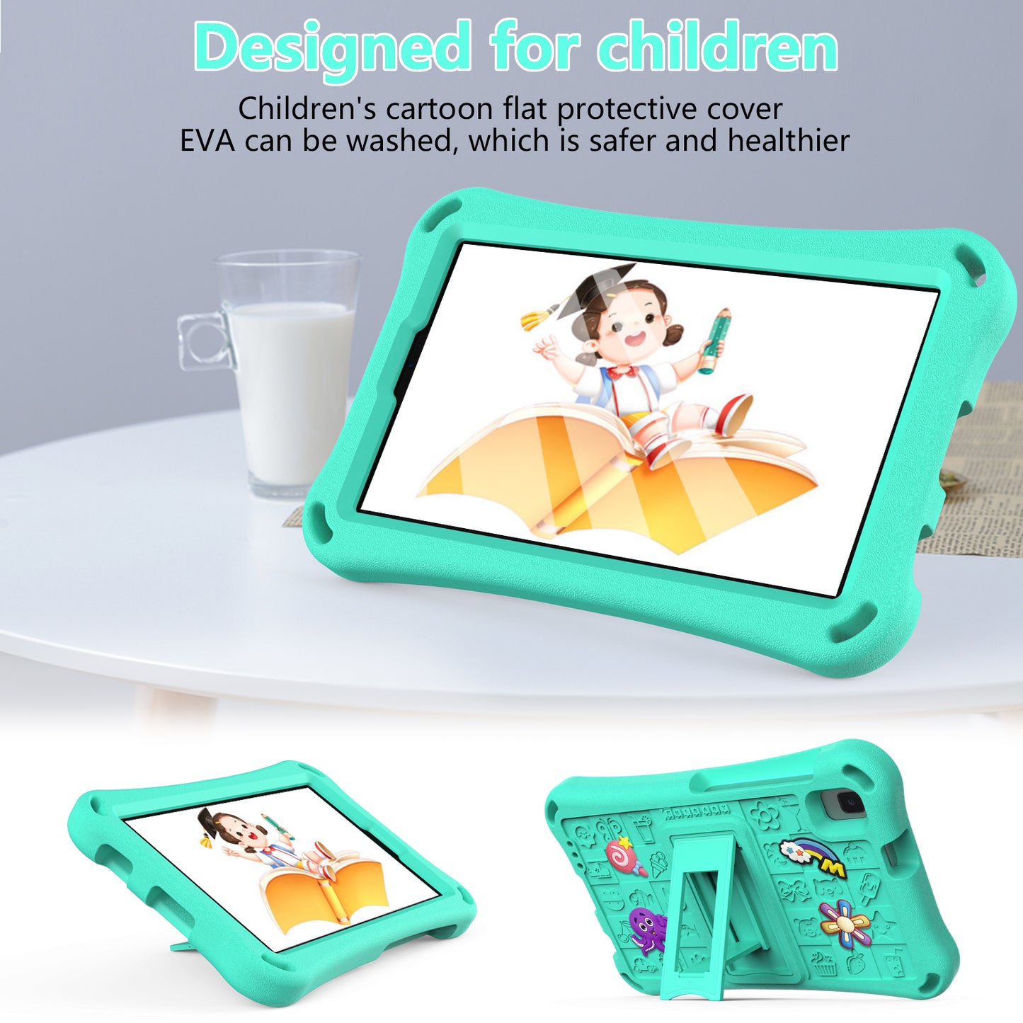 For Samsung Galaxy Tab A9 / Tab A7 Lite 8.7-inch / Tab A 8.0 (2019) Tablet Case Kickstand EVA Cover with Shoulder Strap - Mint Green
