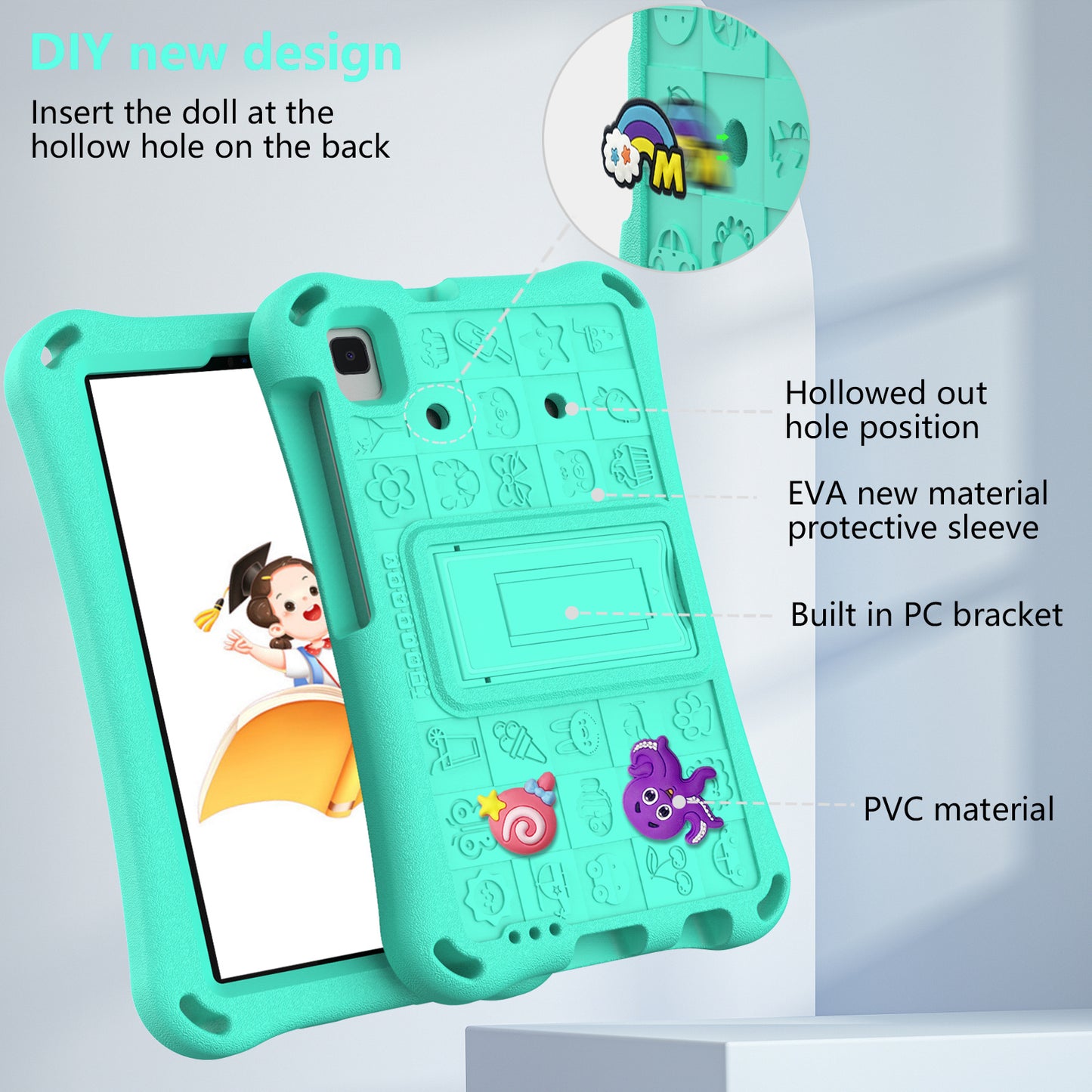 For Samsung Galaxy Tab A9 / Tab A7 Lite 8.7-inch / Tab A 8.0 (2019) Tablet Case Kickstand EVA Cover with Shoulder Strap - Mint Green
