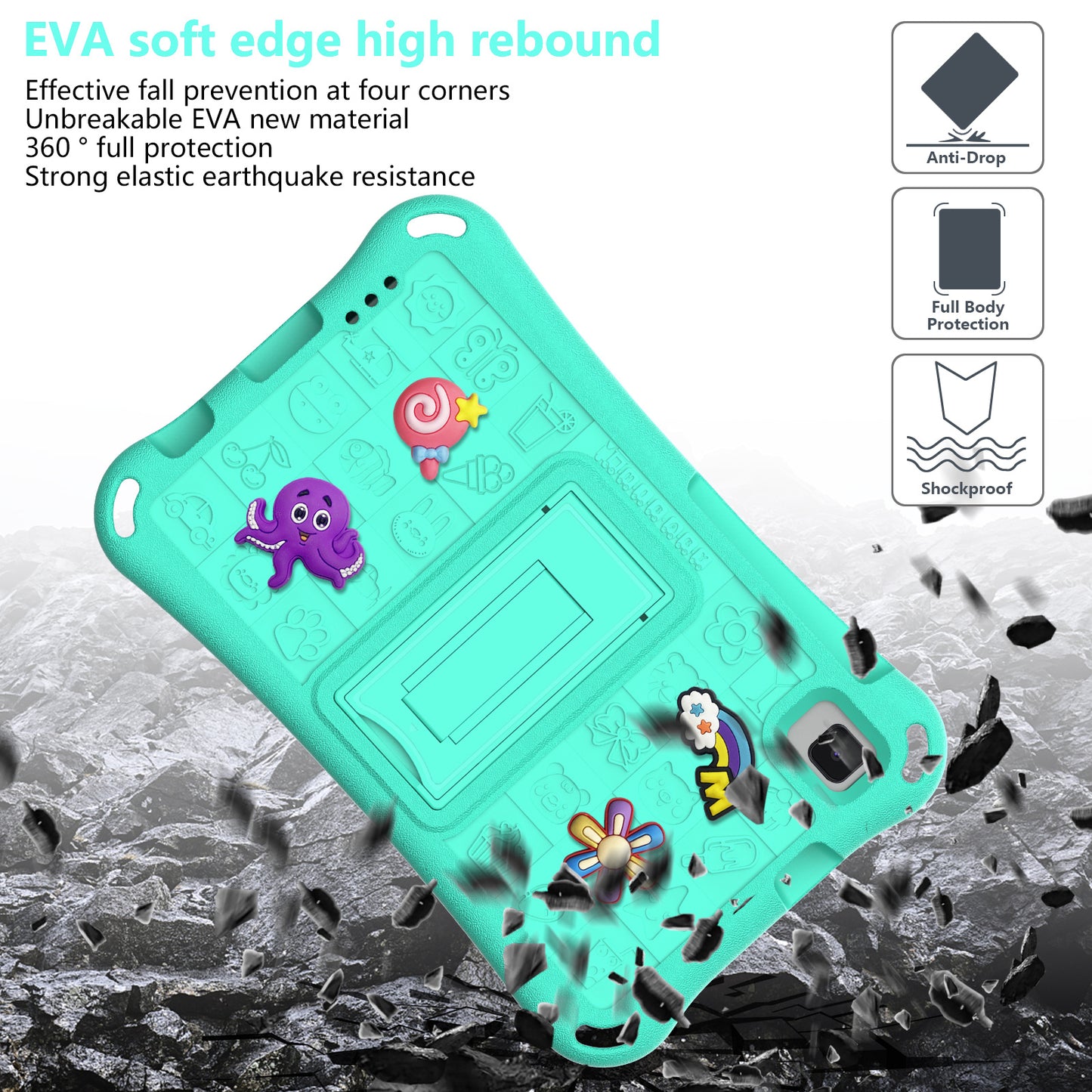For Samsung Galaxy Tab A9 / Tab A7 Lite 8.7-inch / Tab A 8.0 (2019) Tablet Case Kickstand EVA Cover with Shoulder Strap - Mint Green