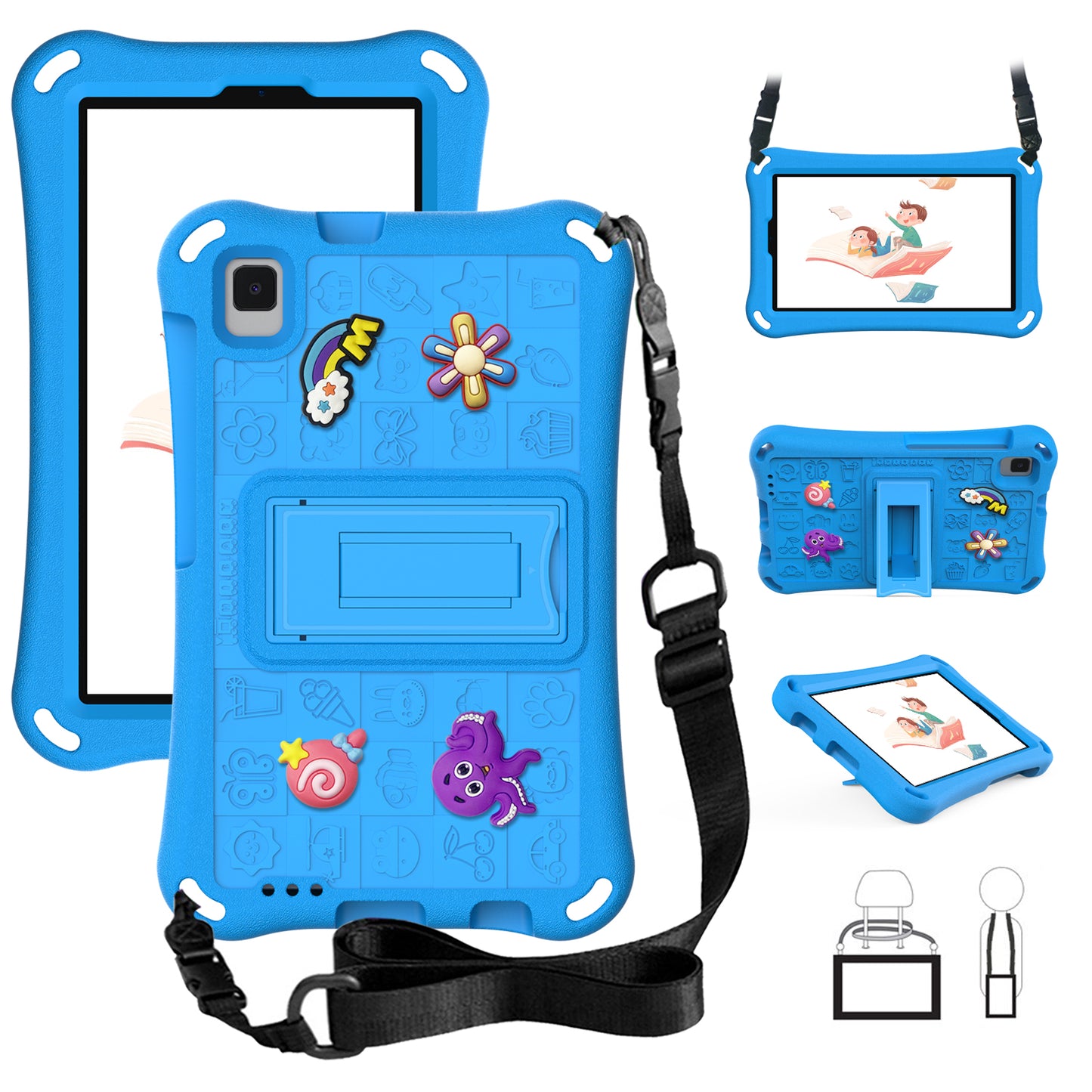 For Samsung Galaxy Tab A9 / Tab A7 Lite 8.7-inch / Tab A 8.0 (2019) Tablet Case Kickstand EVA Cover with Shoulder Strap - Sky Blue