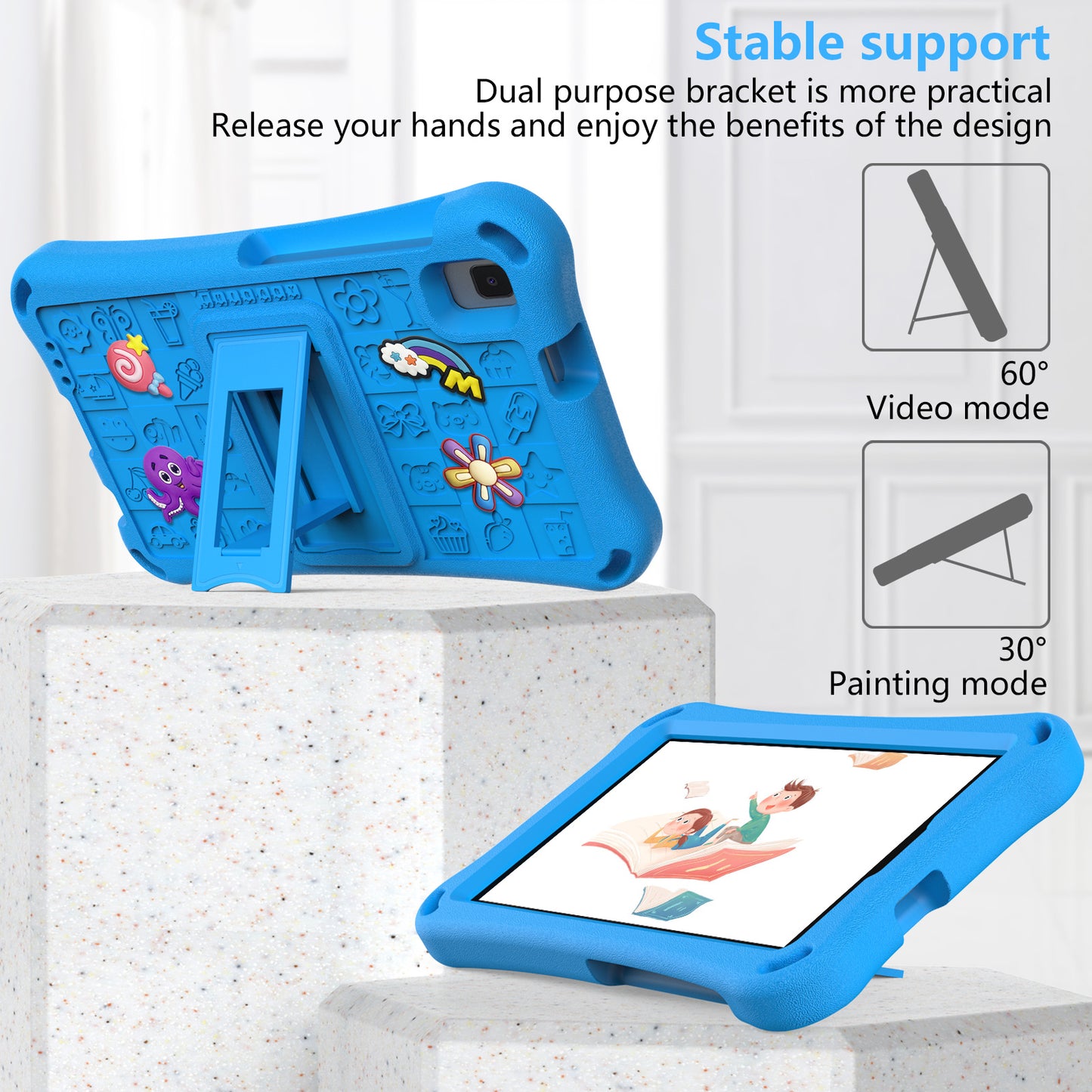 For Samsung Galaxy Tab A9 / Tab A7 Lite 8.7-inch / Tab A 8.0 (2019) Tablet Case Kickstand EVA Cover with Shoulder Strap - Sky Blue