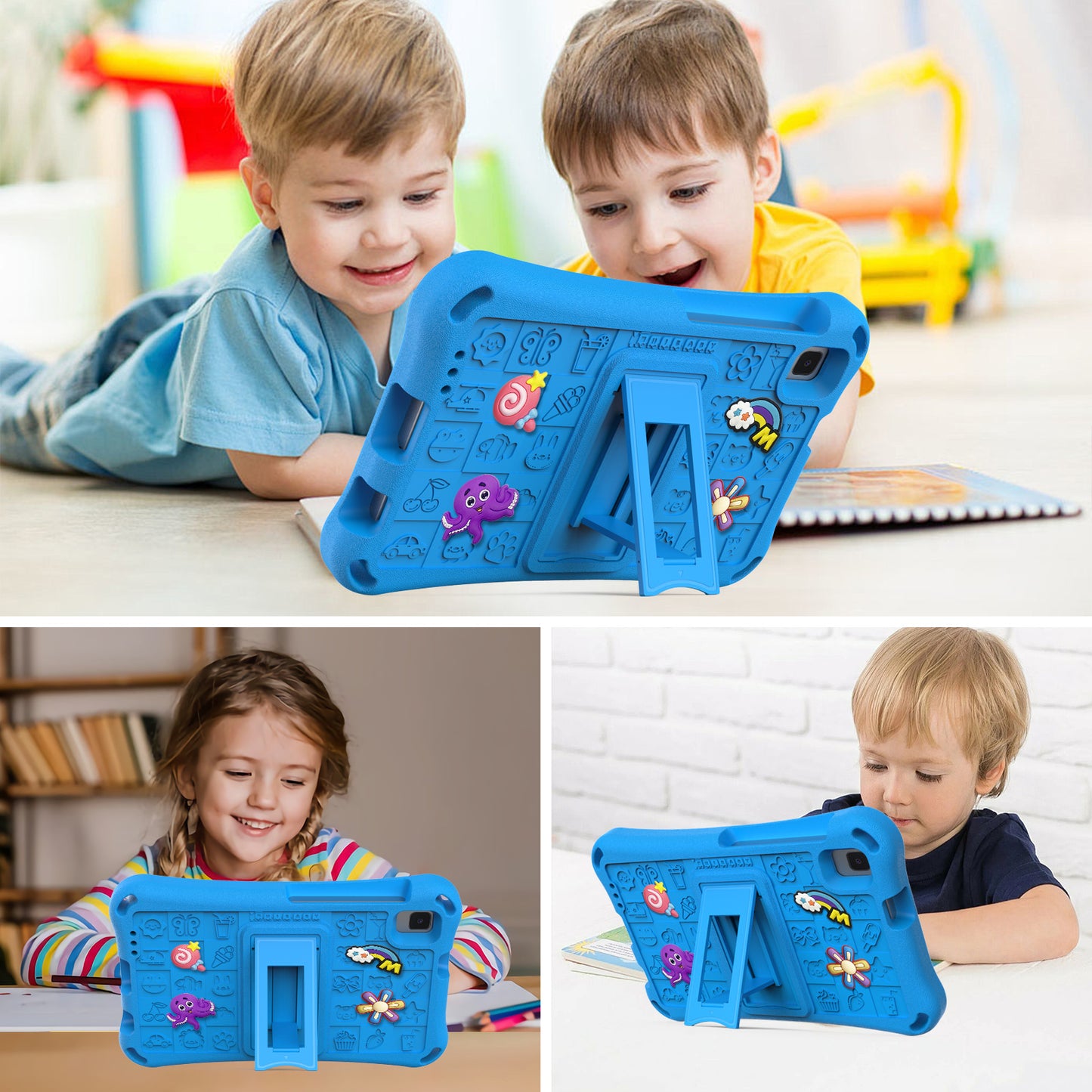 For Samsung Galaxy Tab A9 / Tab A7 Lite 8.7-inch / Tab A 8.0 (2019) Tablet Case Kickstand EVA Cover with Shoulder Strap - Sky Blue