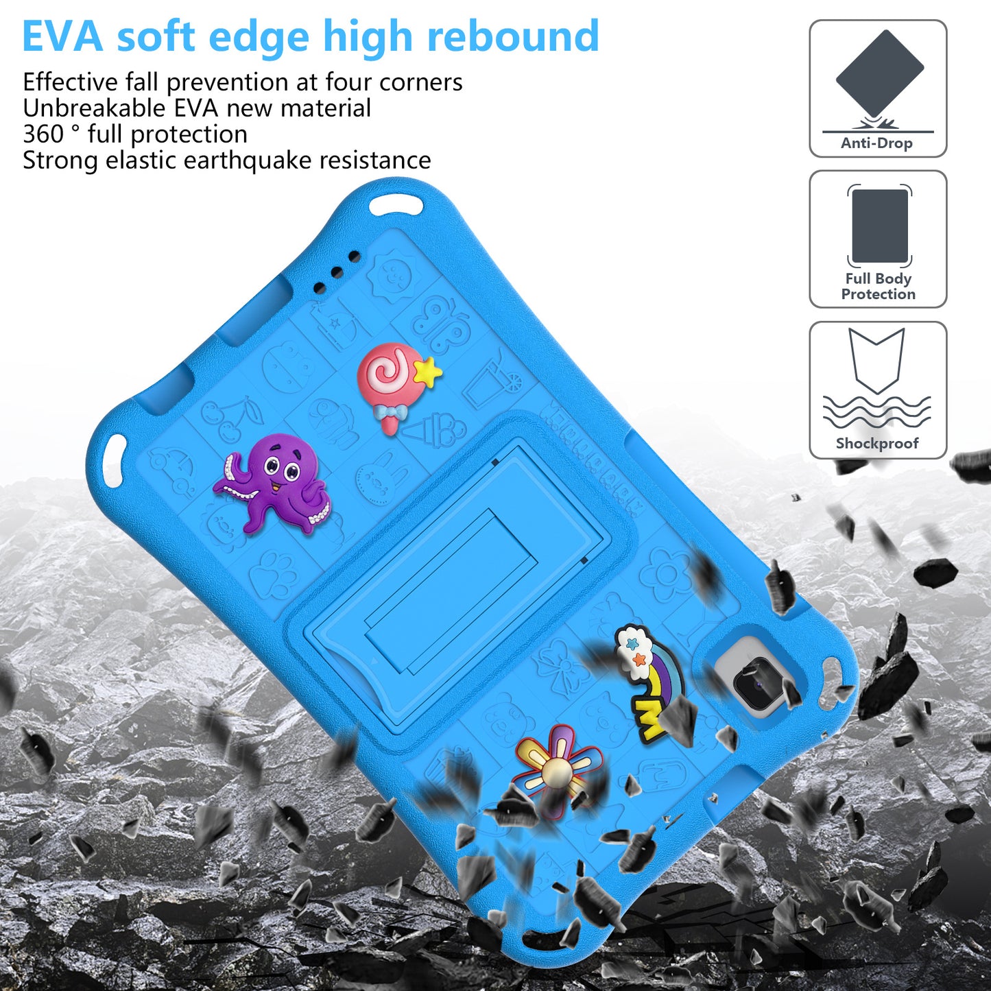 For Samsung Galaxy Tab A9 / Tab A7 Lite 8.7-inch / Tab A 8.0 (2019) Tablet Case Kickstand EVA Cover with Shoulder Strap - Sky Blue