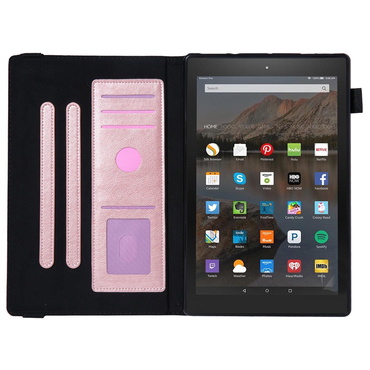 For Amazon Fire HD 10 (2015) / (2019) / (2017) Case Card Slots Shockproof Tablet Leather Flip Cover - Rose Gold