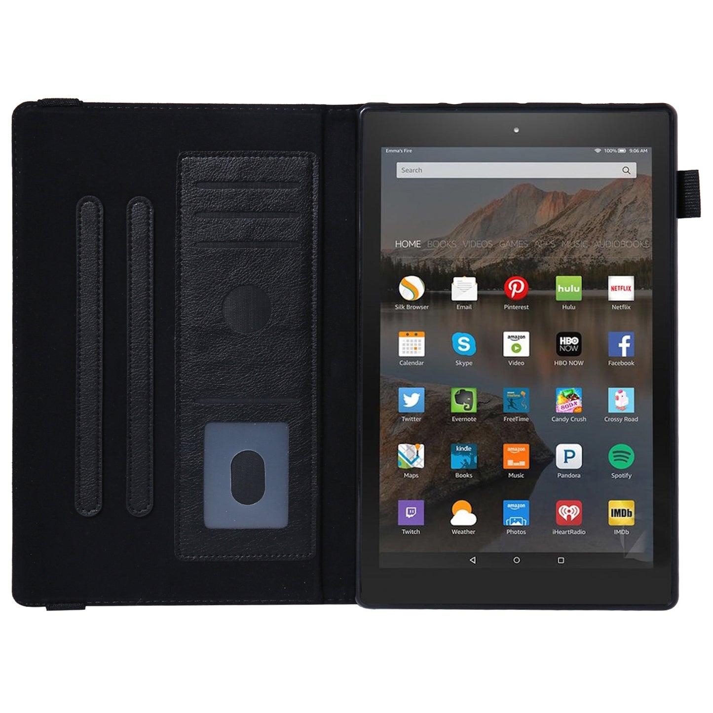 For Amazon Fire HD 10 (2015) / (2019) / (2017) Case Card Slots Shockproof Tablet Leather Flip Cover - Black