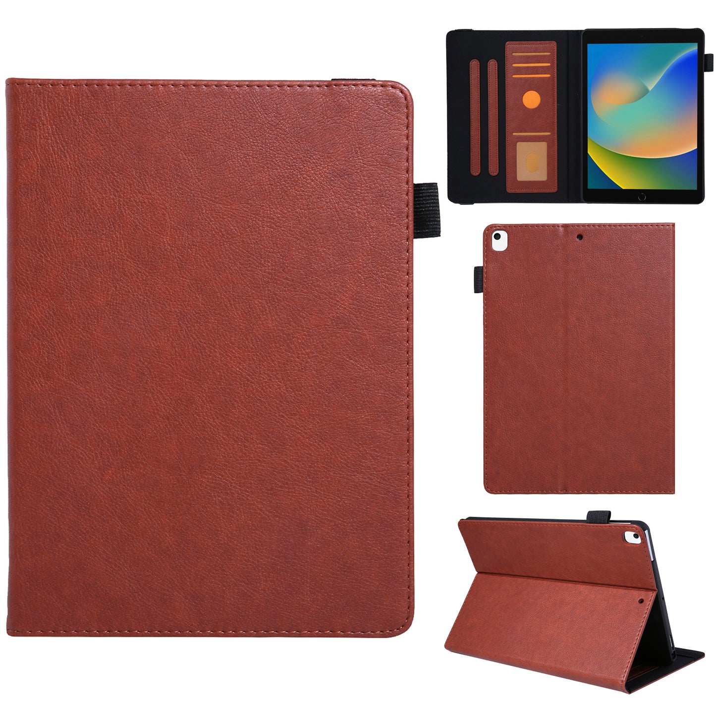 For iPad 10.2 (2021) / (2020) / (2019) / iPad Air 10.5 inch (2019) / Pro 10.5-inch (2017) Case Card Slots Leather Tablet Cover - Brown