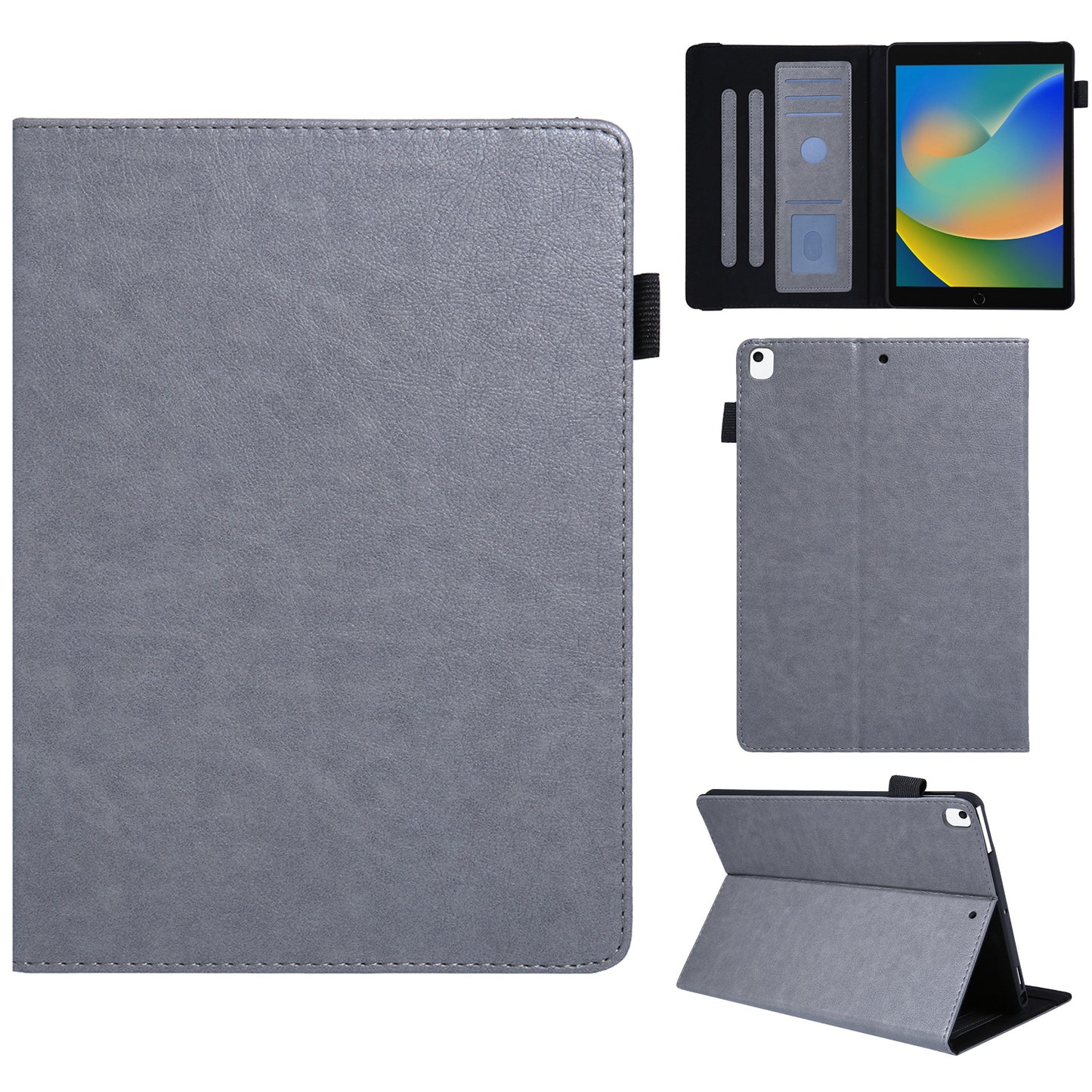 For iPad Air (2013) / Air 2 / iPad 9.7-inch (2017) / (2018) Tablet Case Leather Card Holders Flip Stand Cover - Grey