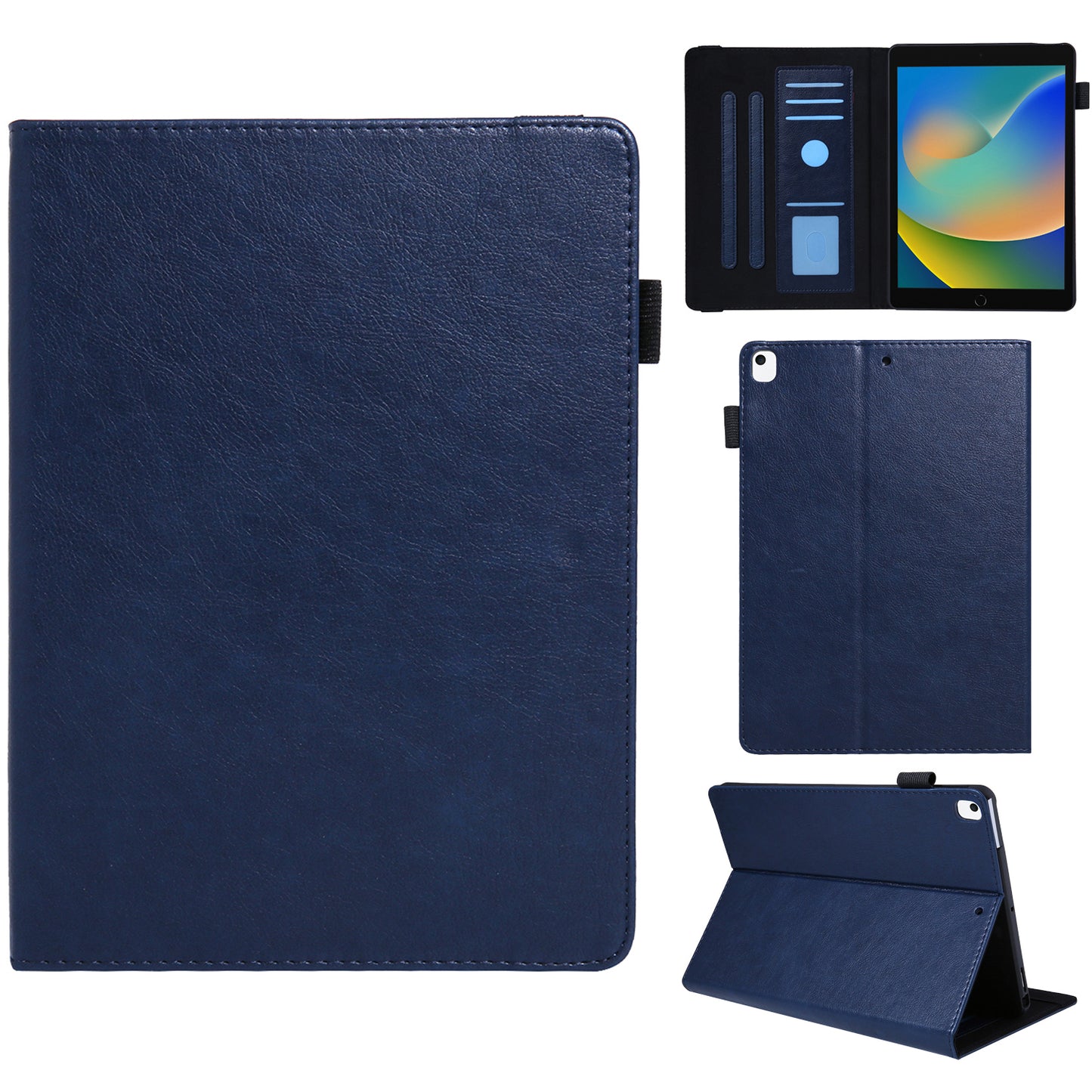 For iPad Air (2013) / Air 2 / iPad 9.7-inch (2017) / (2018) Tablet Case Leather Card Holders Flip Stand Cover - Sapphire