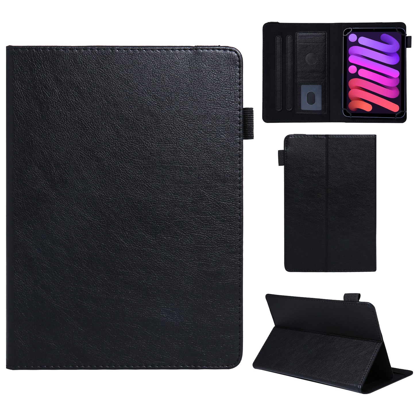 10-inch Tablet Case Card Slots PU Leather Flip Cover with Folding Stand - Black