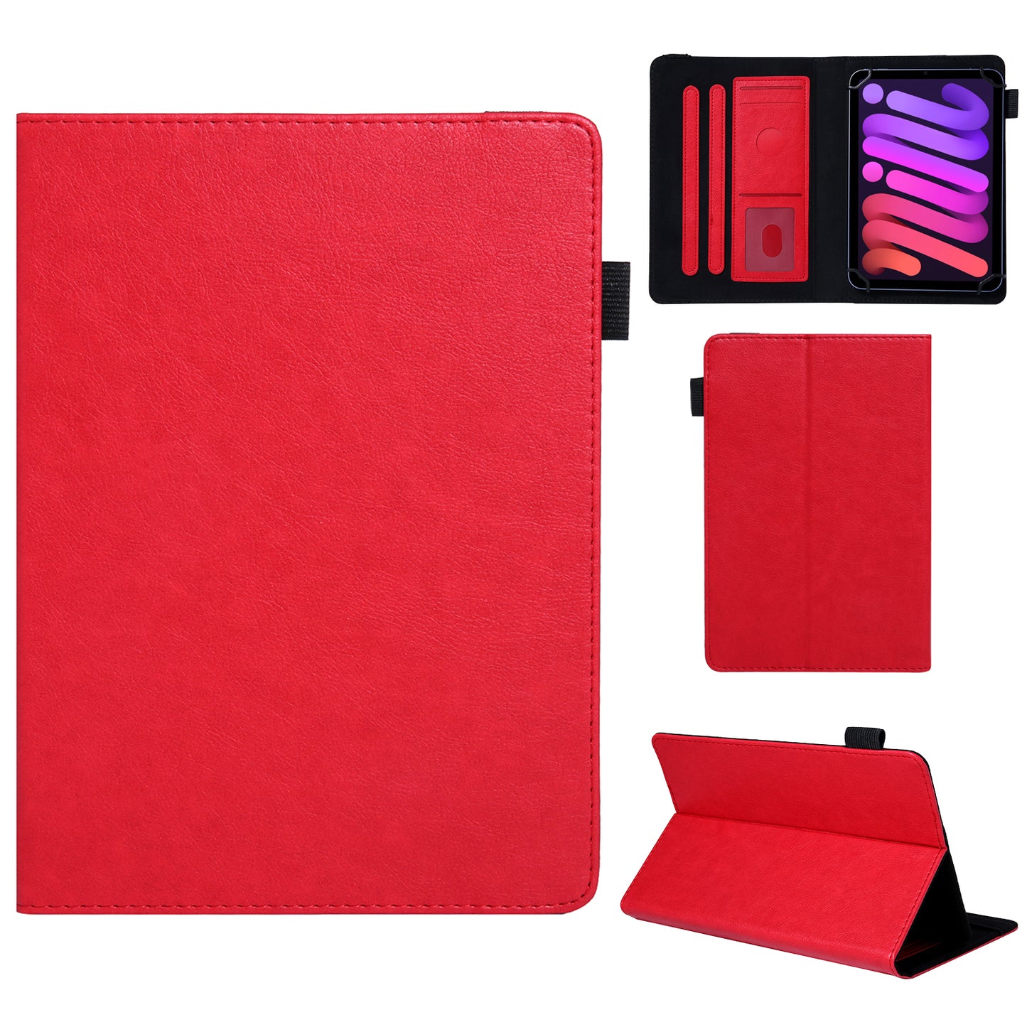 10-inch Tablet Case Card Slots PU Leather Flip Cover with Folding Stand - Red
