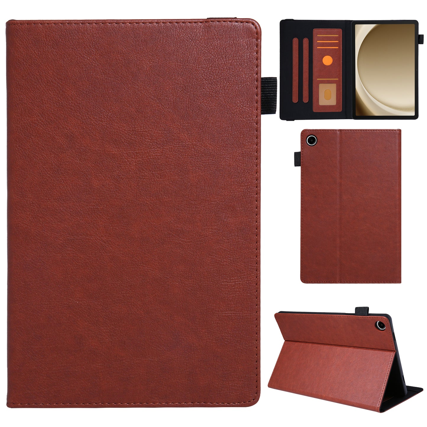For Samsung Galaxy Tab A9 X110 Tablet Case Card Slots Protective Leather Flip Cover - Brown
