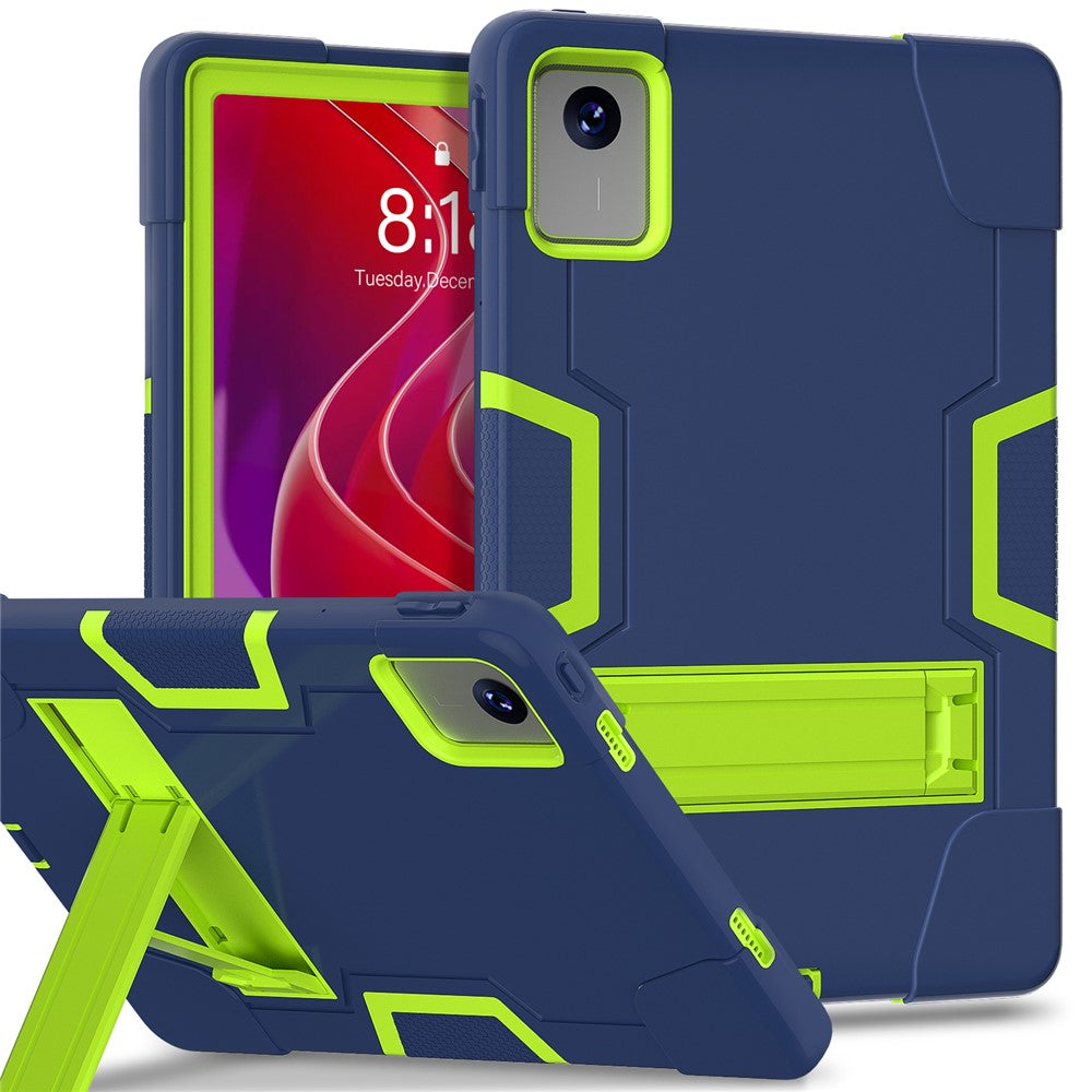 For Lenovo Tab M11 TB330FU / TB330XU / Xiaoxin Pad 11 2024 Case Robot Style Silicone + PC Kickstand Tablet Cover - Navy Blue / Yellow Green