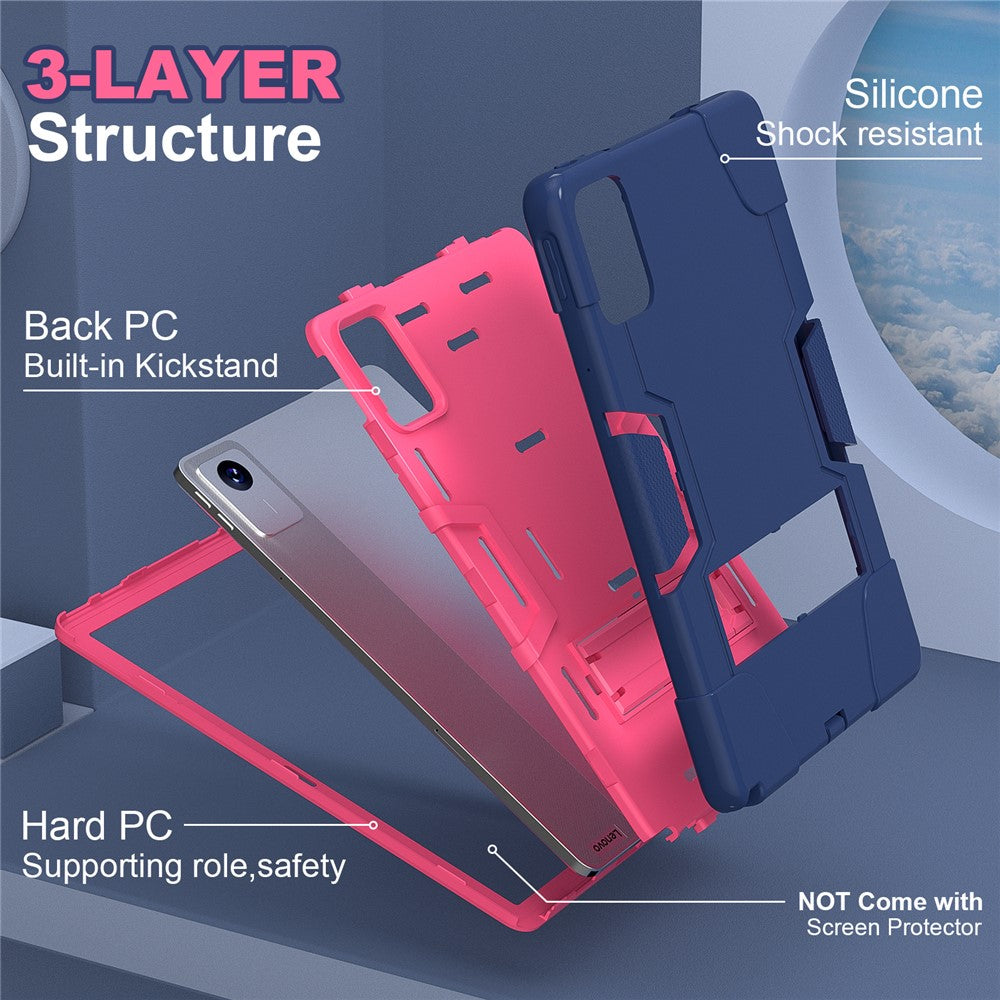 For Lenovo Tab M11 TB330FU / TB330XU / Xiaoxin Pad 11 2024 Case Robot Style Silicone + PC Kickstand Tablet Cover - Navy Blue / Rose Red