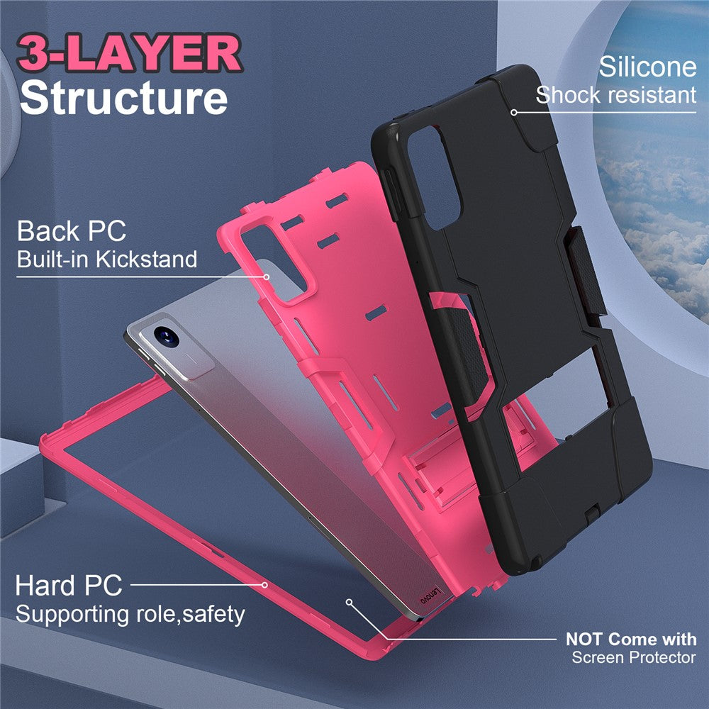 For Lenovo Tab M11 TB330FU / TB330XU / Xiaoxin Pad 11 2024 Case Robot Style Silicone + PC Kickstand Tablet Cover - Black / Rose Red