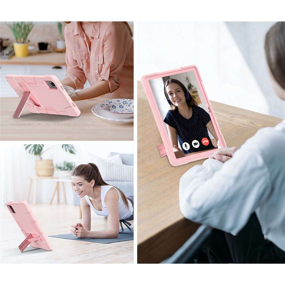 For Lenovo Tab M11 TB330FU / TB330XU / Xiaoxin Pad 11 2024 Case Robot Style Silicone + PC Kickstand Tablet Cover - Rose Gold