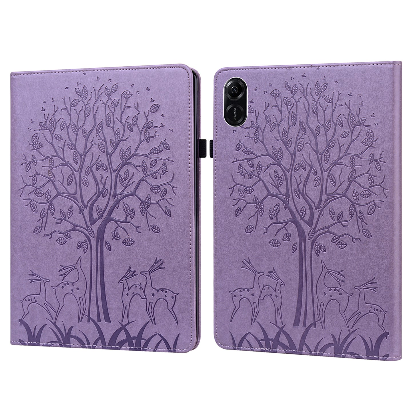 For Honor Pad X9 Case PU Leather Tree Deer Pattern Folding Stand Tablet Cover - Purple