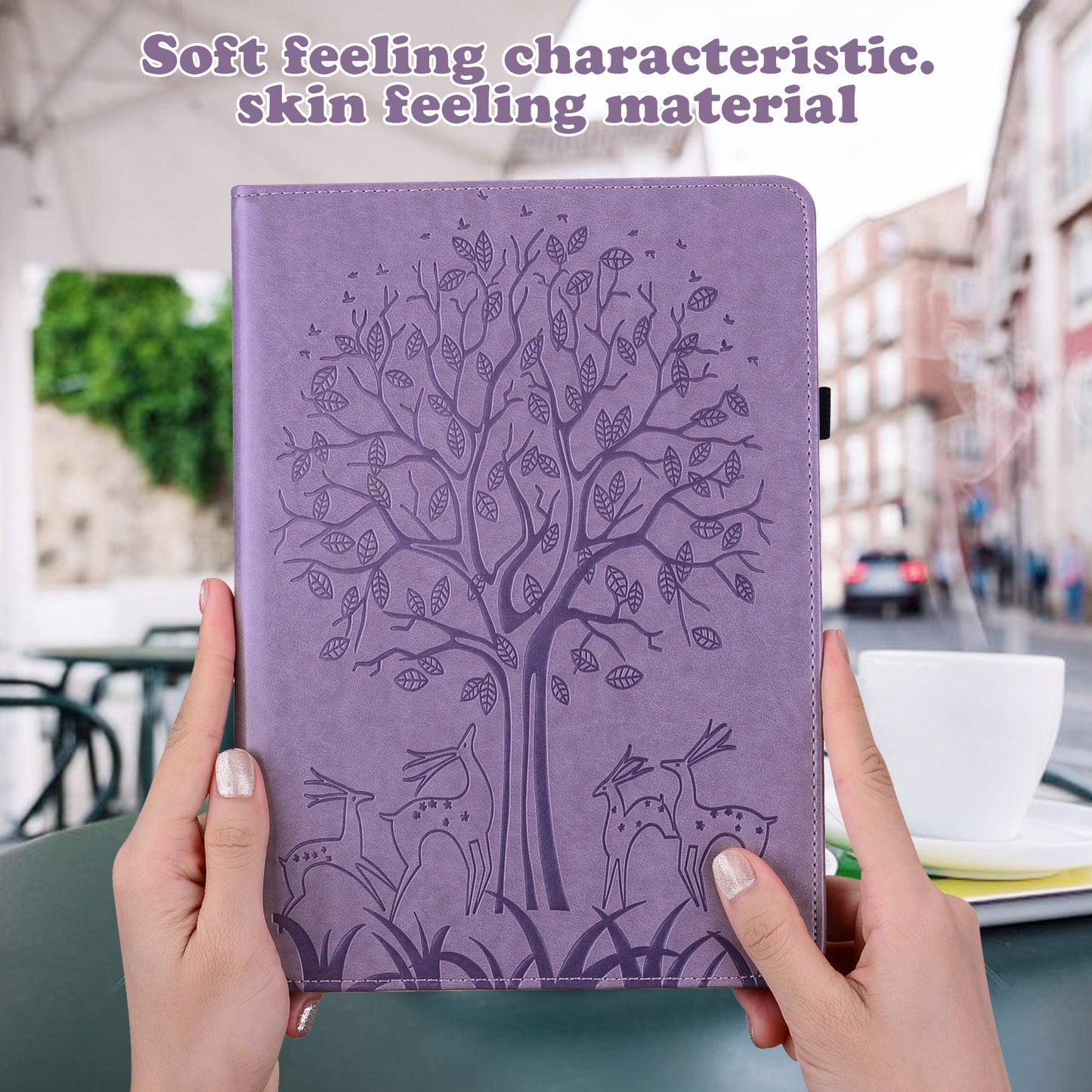 For Honor Pad X9 Case PU Leather Tree Deer Pattern Folding Stand Tablet Cover - Purple