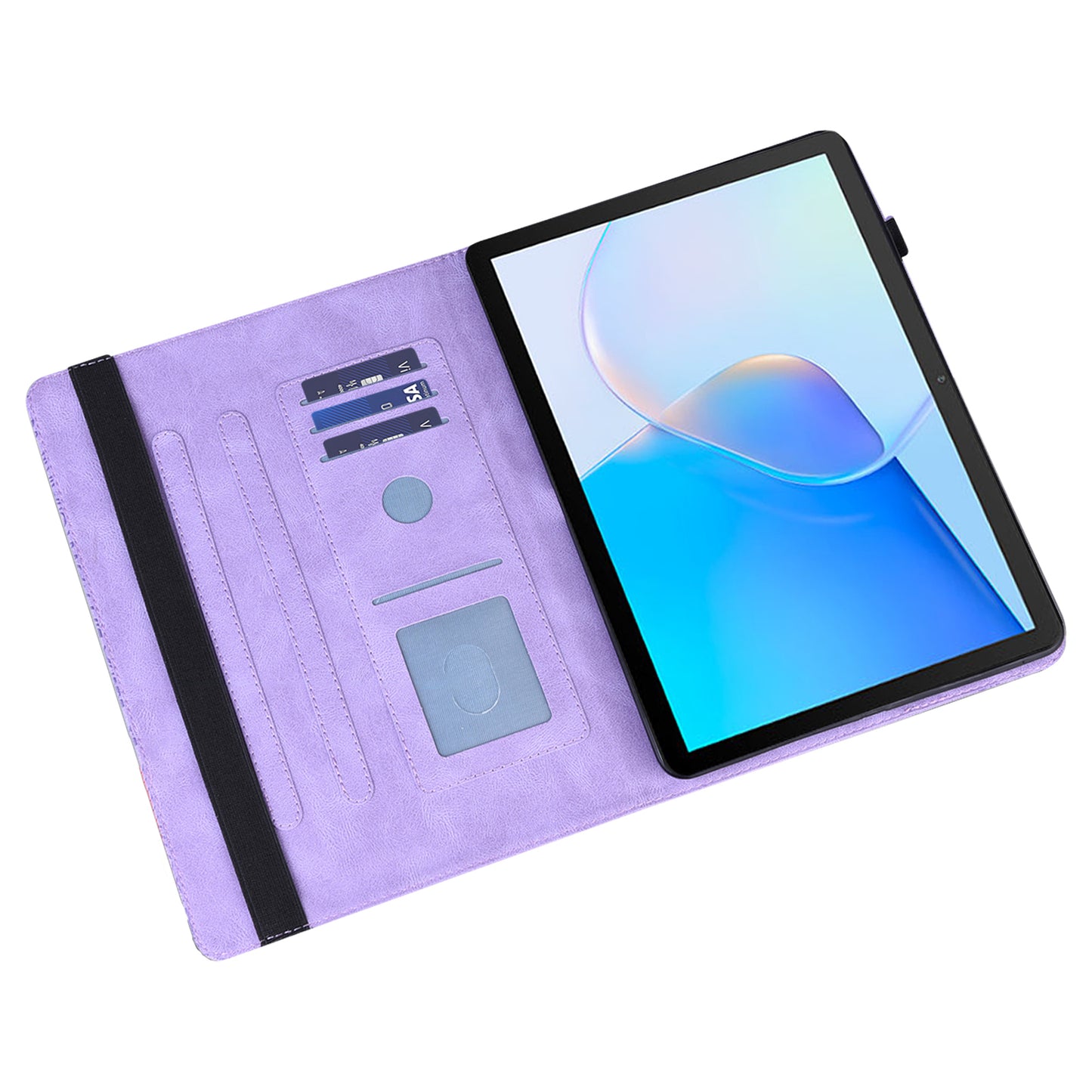 For Honor Pad X9 Case Flower Pattern PU Leather Folio Stand Tablet Cover with Card Slots - Purple