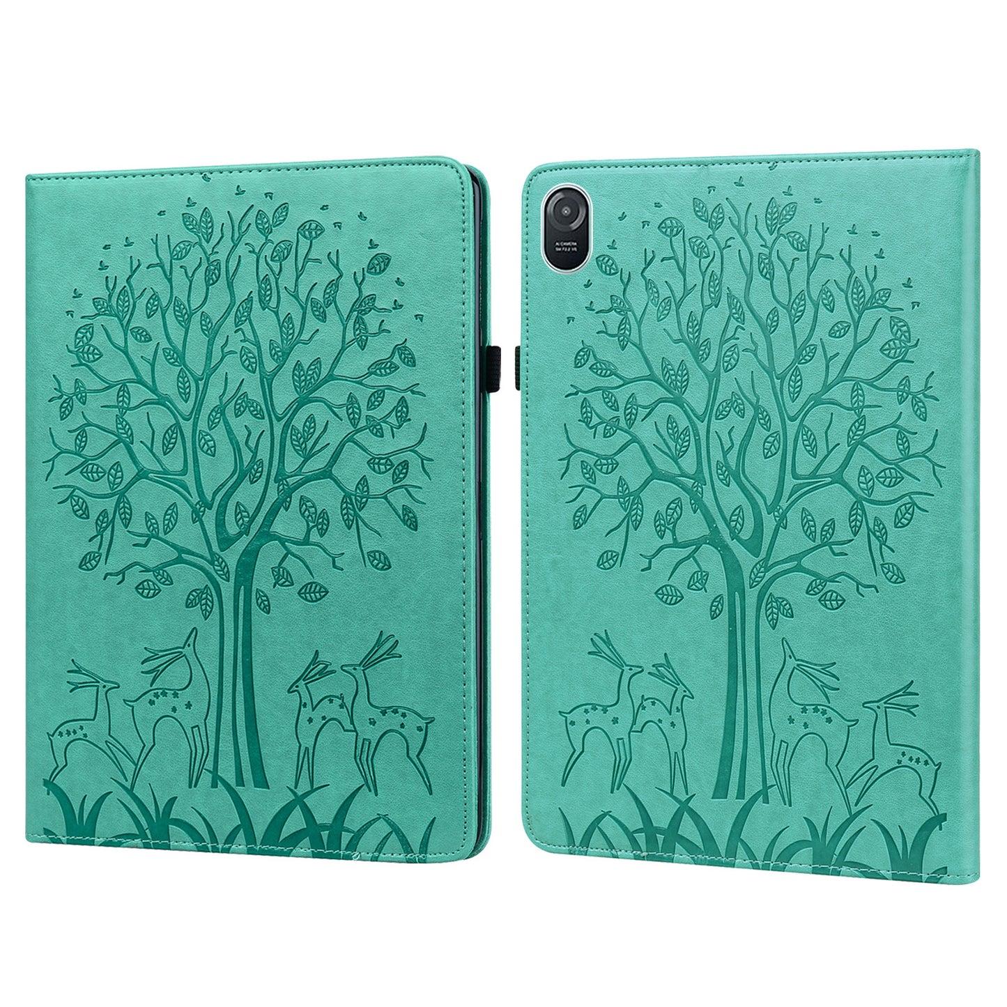 For Honor Pad 8 Case PU Leather Tree Deer Pattern Tablet Cover with Card Slots - Green