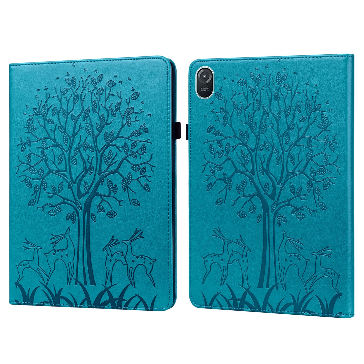 For Honor Pad 8 Case PU Leather Tree Deer Pattern Tablet Cover with Card Slots - Blue