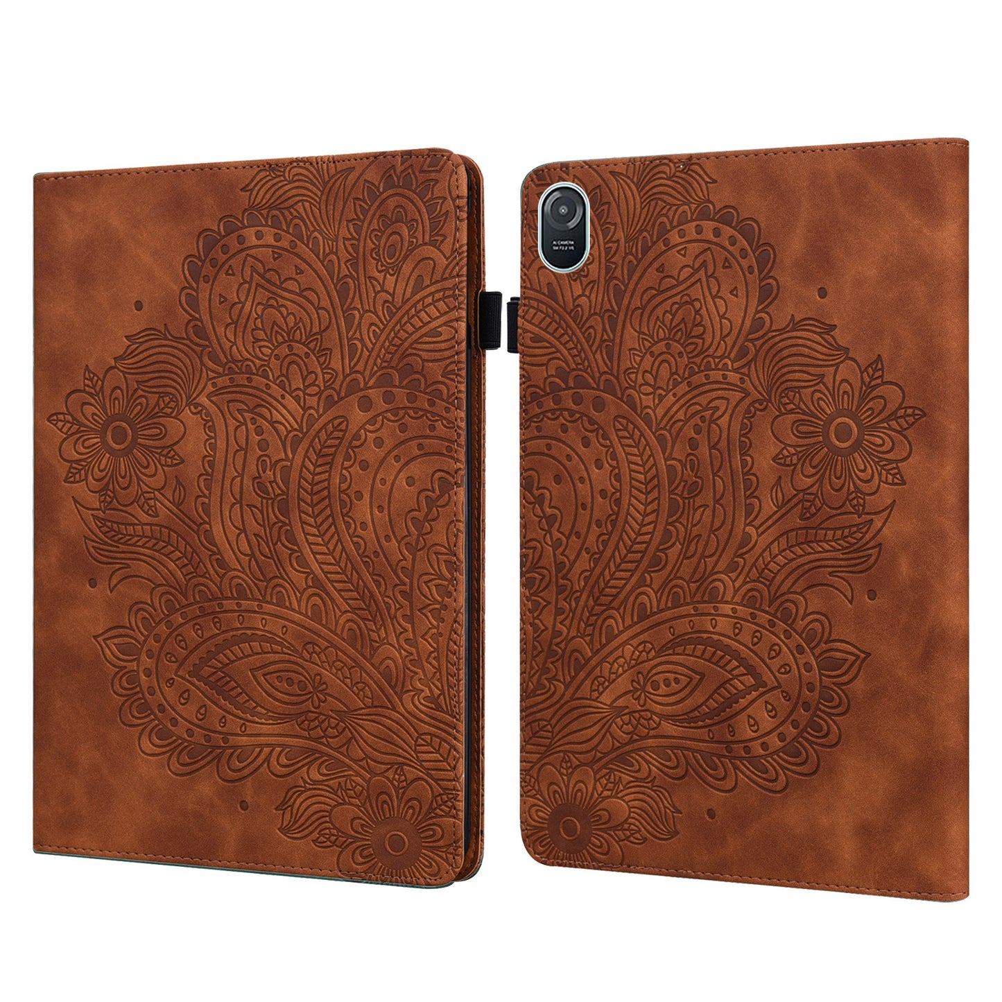 For Honor Pad 8 Case Flower Pattern PU Leather Card Slots Stand Protective Tablet Cover - Brown