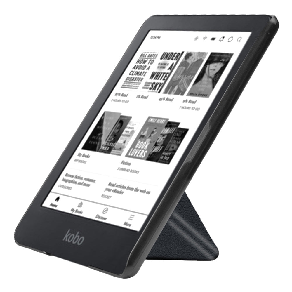 For Kobo Clara 2E Case Origami Stand Hard PC+PU Leather Tablet Cover - Black