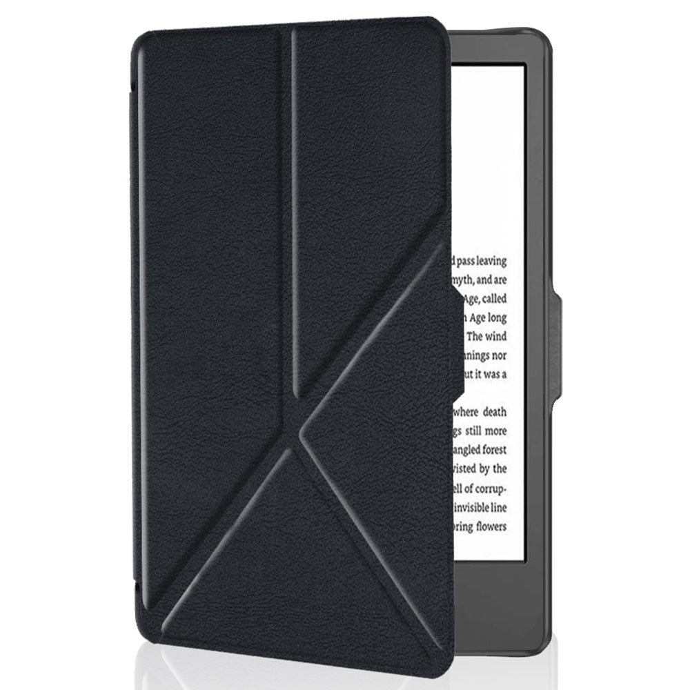 For Kobo Clara 2E Case Origami Stand Hard PC+PU Leather Tablet Cover - Black