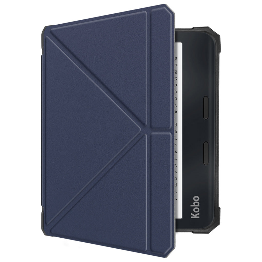 For Kobo Libra 2 N418 Case Soft TPU+PU Leather Tablet Cover with Origami Stand - Blue
