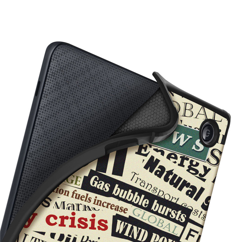 For Kobo Libra 2 N418 E-Reader Case Pattern Printing Origami Stand TPU+PU Leather Tablet Cover - News Paper