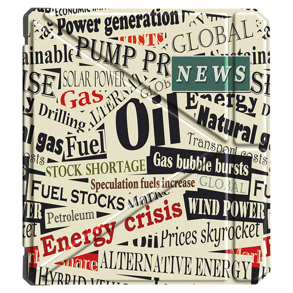 For Kobo Libra 2 N418 E-Reader Case Pattern Printing Origami Stand TPU+PU Leather Tablet Cover - News Paper