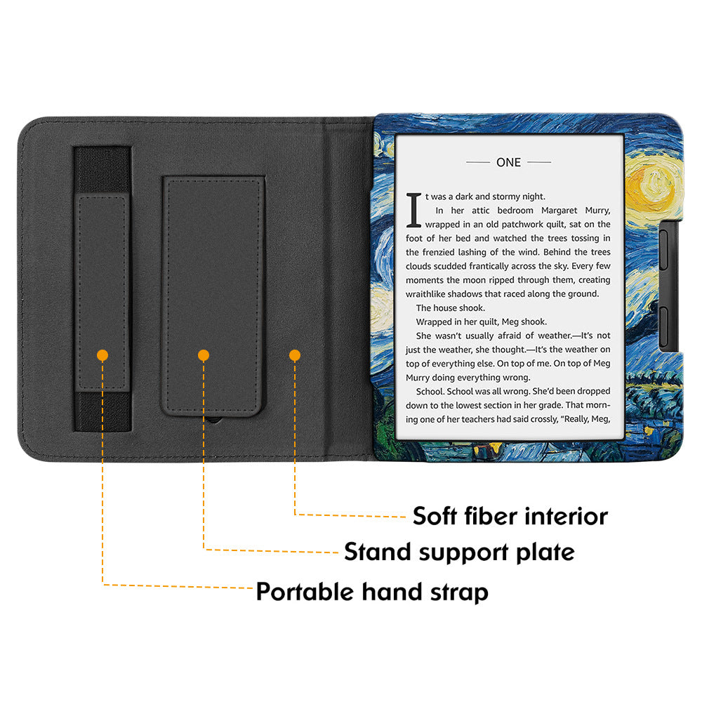 For Kobo Libra 2 N418 Kickstand Case Pattern Printing PU Leather E-Reader Cover - Starry Sky